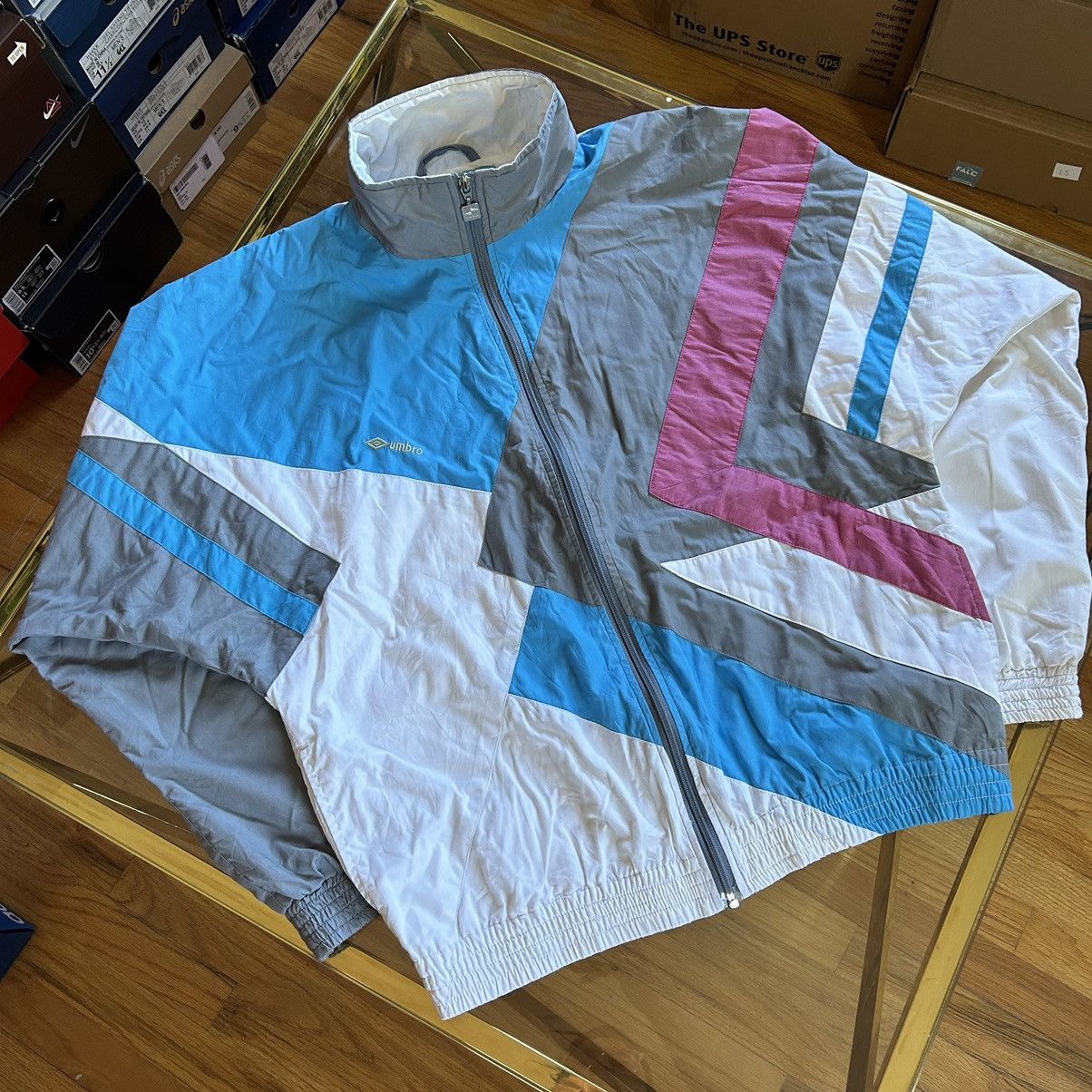 Umbro 90s COLOR BLOCK COTTON NYLON TRACK JACKET GREY PiNK BLUE Size US L / EU 52-54 / 3 - 2 Thumbnail