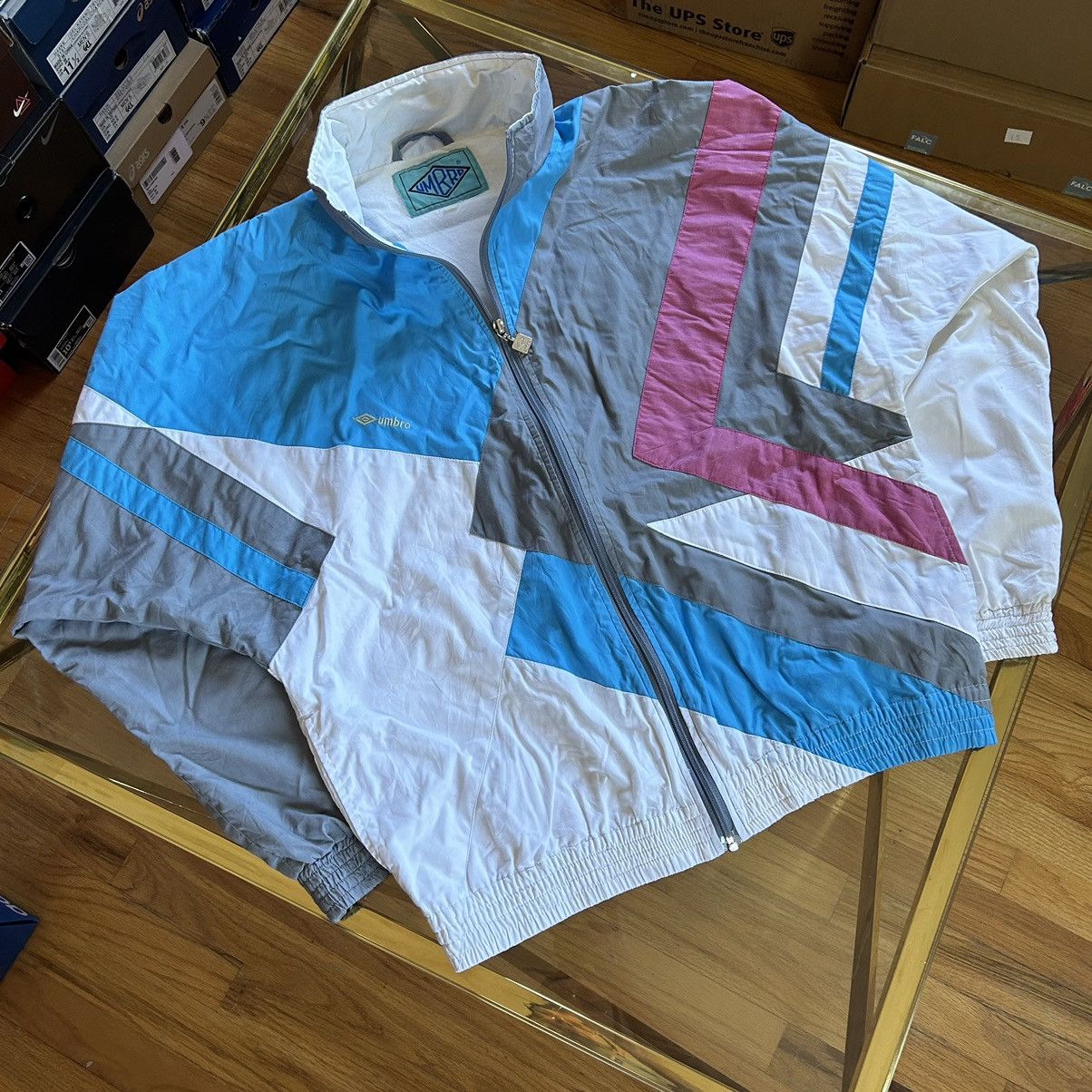 Umbro 90s COLOR BLOCK COTTON NYLON TRACK JACKET GREY PiNK BLUE Size US L / EU 52-54 / 3 - 6 Thumbnail
