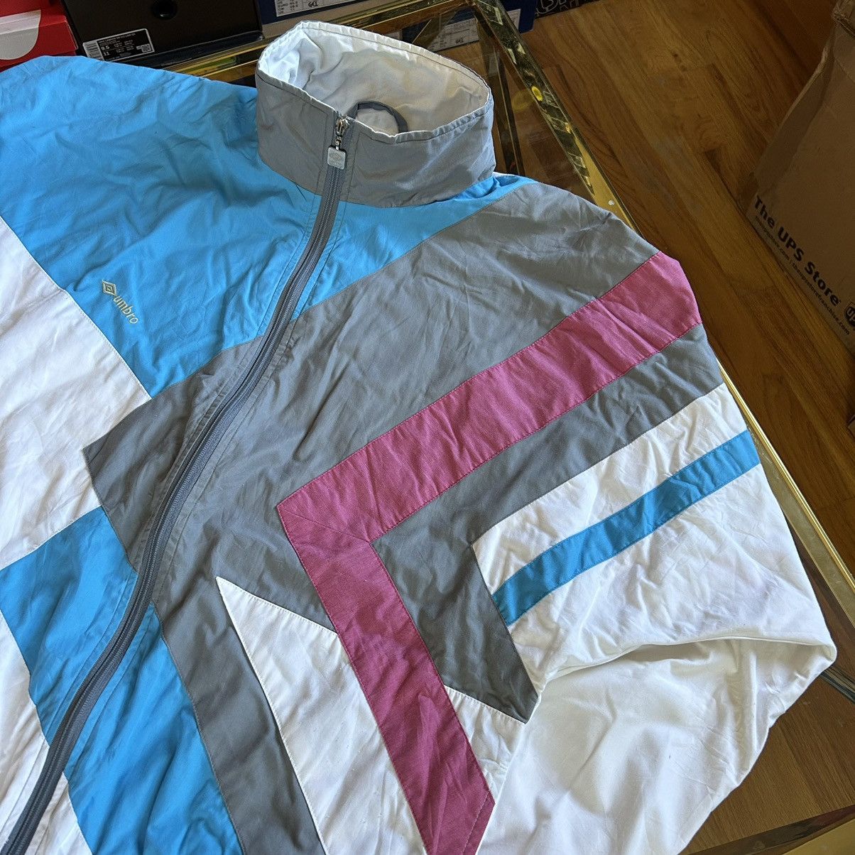 Umbro 90s COLOR BLOCK COTTON NYLON TRACK JACKET GREY PiNK BLUE Size US L / EU 52-54 / 3 - 4 Thumbnail