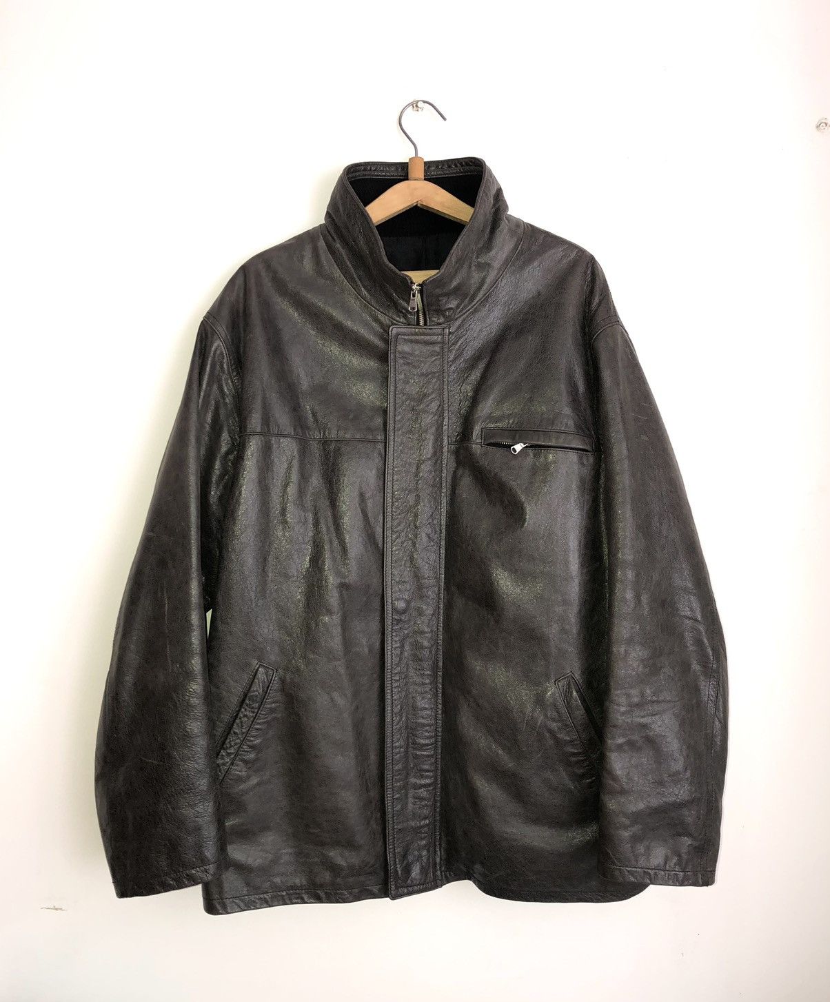 image of Avant Garde x Italian Designers Vintage Vera Pelle Avant-Garde Biker Leather Jacket in Black Brown 