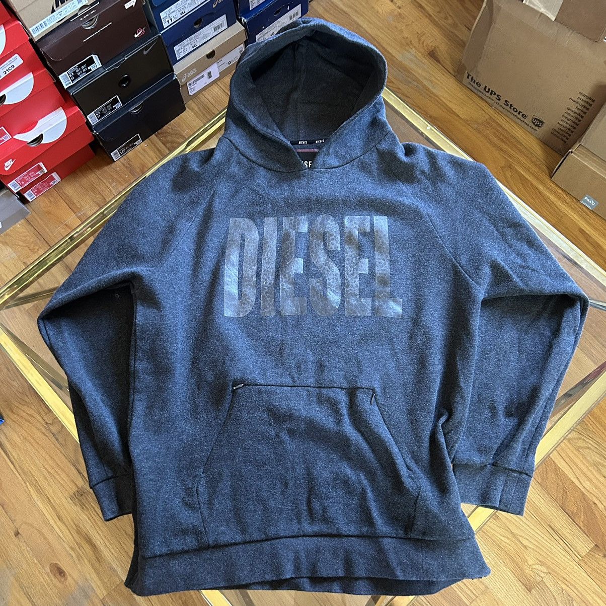 Diesel Y2K BLACK ON BLACK DiESEL RAGLAN HOODiE SWEATSHiRT PULLOVER Size US XL / EU 56 / 4 - 8 Thumbnail