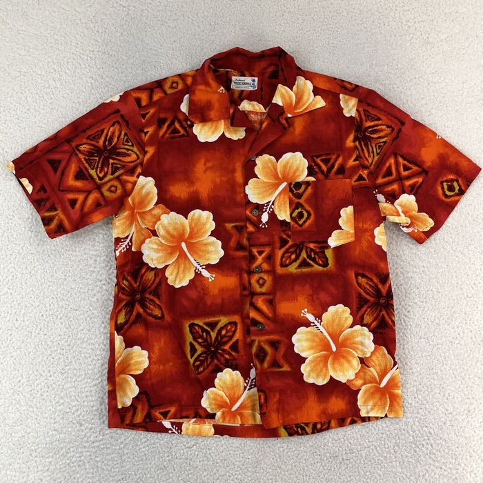 Vintage Tohki Hawaii Shirt Mens Large Burnt Orange Floral Hawaiian ...