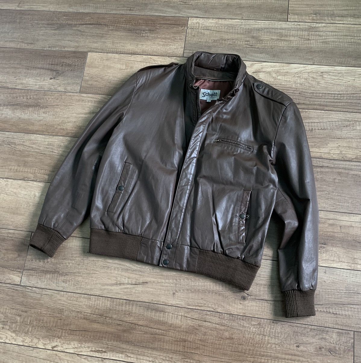 Vintage Schott Sport Leather Military Flight Bomber Jacket