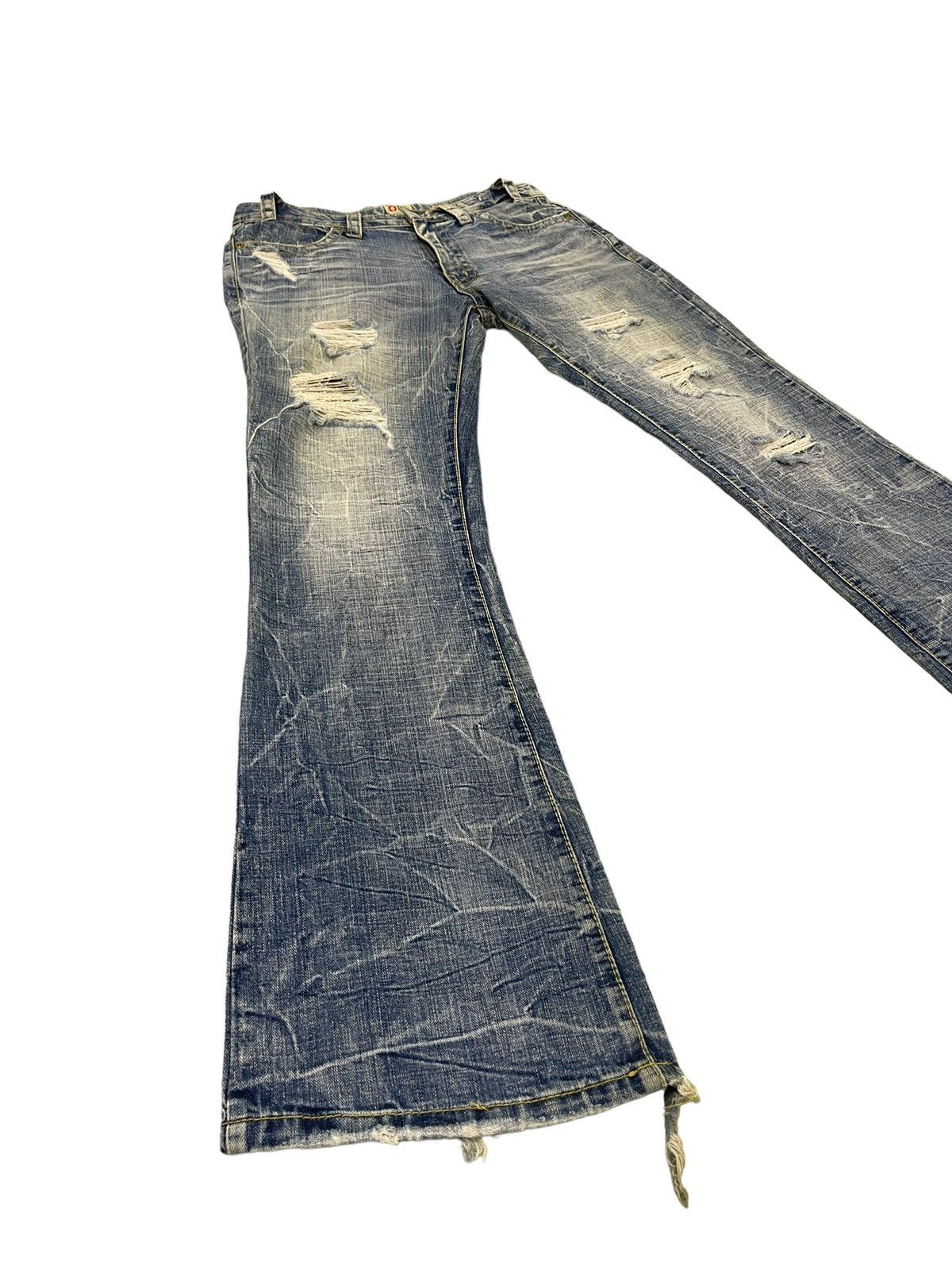 Japanese Brand Flare Jeans Ozz Pinball Distress Denim Acid Wash 4🟦3 Size US 32 / EU 48 - 1 Thumbnail