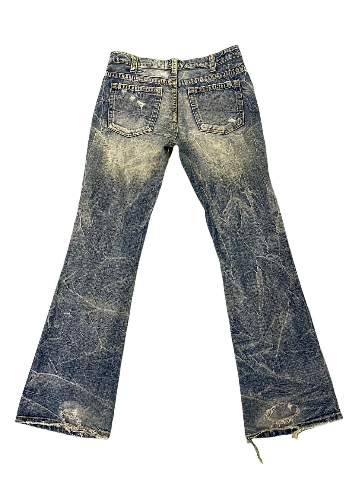 Japanese Brand Flare Jeans Ozz Pinball Distress Denim Acid Wash 4🟦3 Size US 32 / EU 48 - 12 Thumbnail