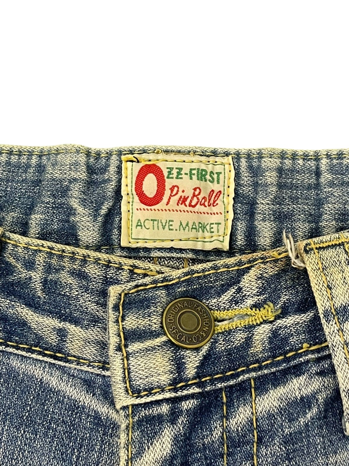 Japanese Brand Flare Jeans Ozz Pinball Distress Denim Acid Wash 4🟦3 Size US 32 / EU 48 - 10 Thumbnail