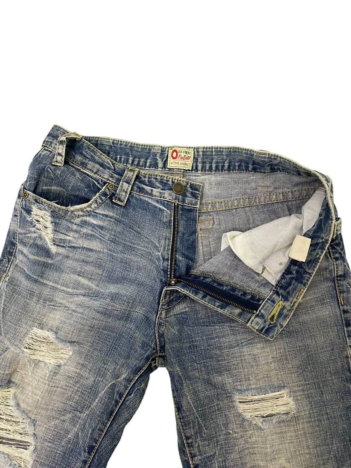 Japanese Brand Flare Jeans Ozz Pinball Distress Denim Acid Wash 4🟦3 Size US 32 / EU 48 - 11 Thumbnail