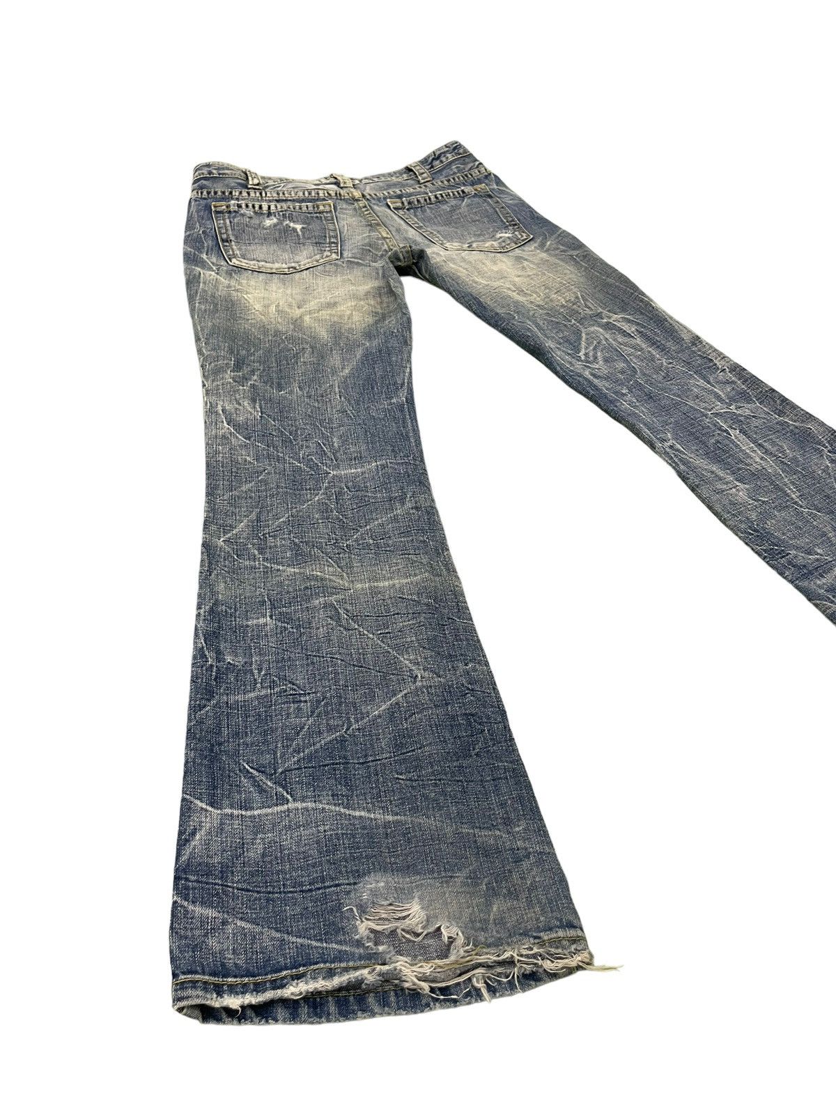 Japanese Brand Flare Jeans Ozz Pinball Distress Denim Acid Wash 4🟦3 Size US 32 / EU 48 - 13 Thumbnail
