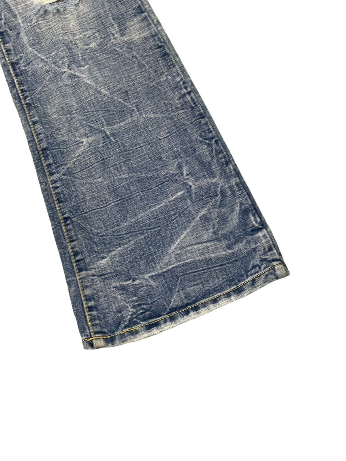 Japanese Brand Flare Jeans Ozz Pinball Distress Denim Acid Wash 4🟦3 Size US 32 / EU 48 - 4 Thumbnail