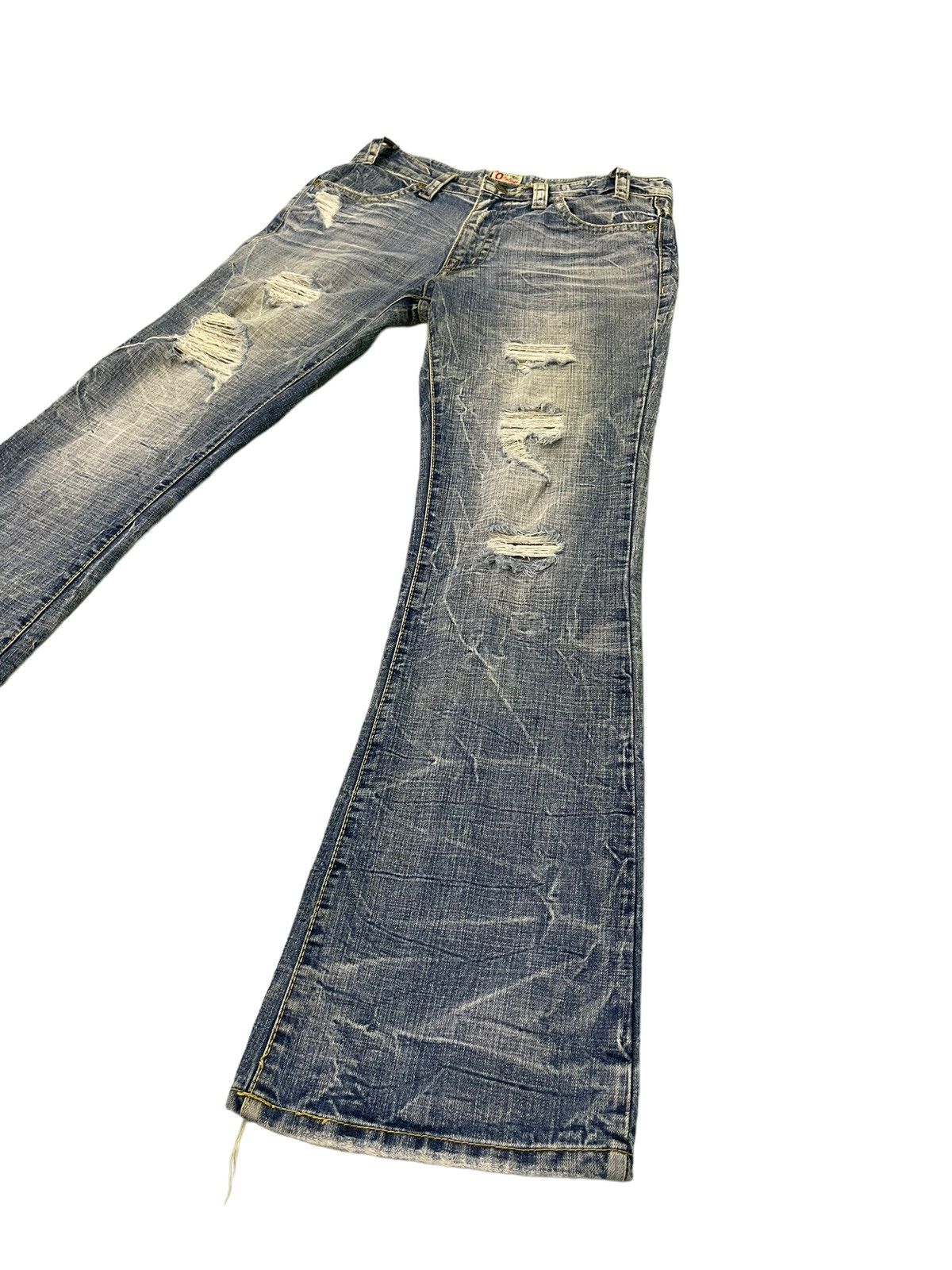 Japanese Brand Flare Jeans Ozz Pinball Distress Denim Acid Wash 4🟦3 Size US 32 / EU 48 - 3 Thumbnail