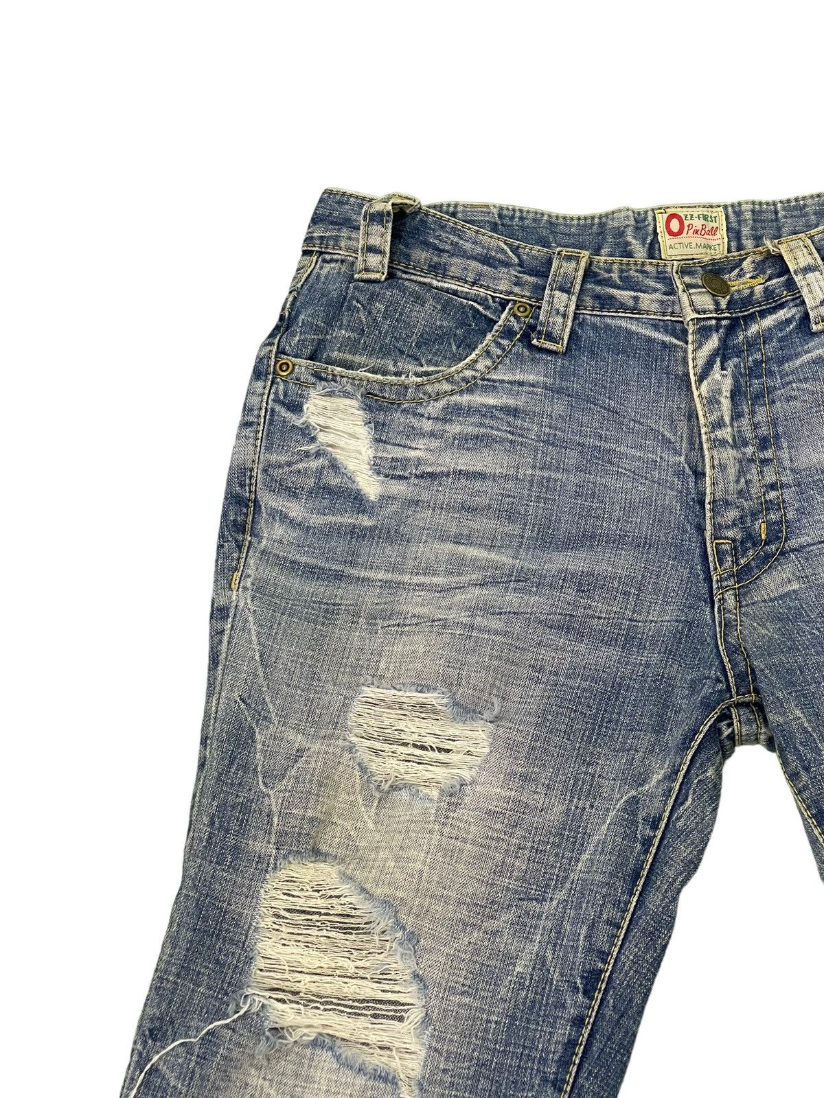 Japanese Brand Flare Jeans Ozz Pinball Distress Denim Acid Wash 4🟦3 Size US 32 / EU 48 - 8 Thumbnail