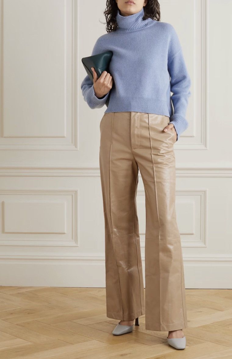 Marni $3500 Lamb Leather Wide Leg Flare Pants Size 28" / US 6 / IT 42 - 1 Thumbnail