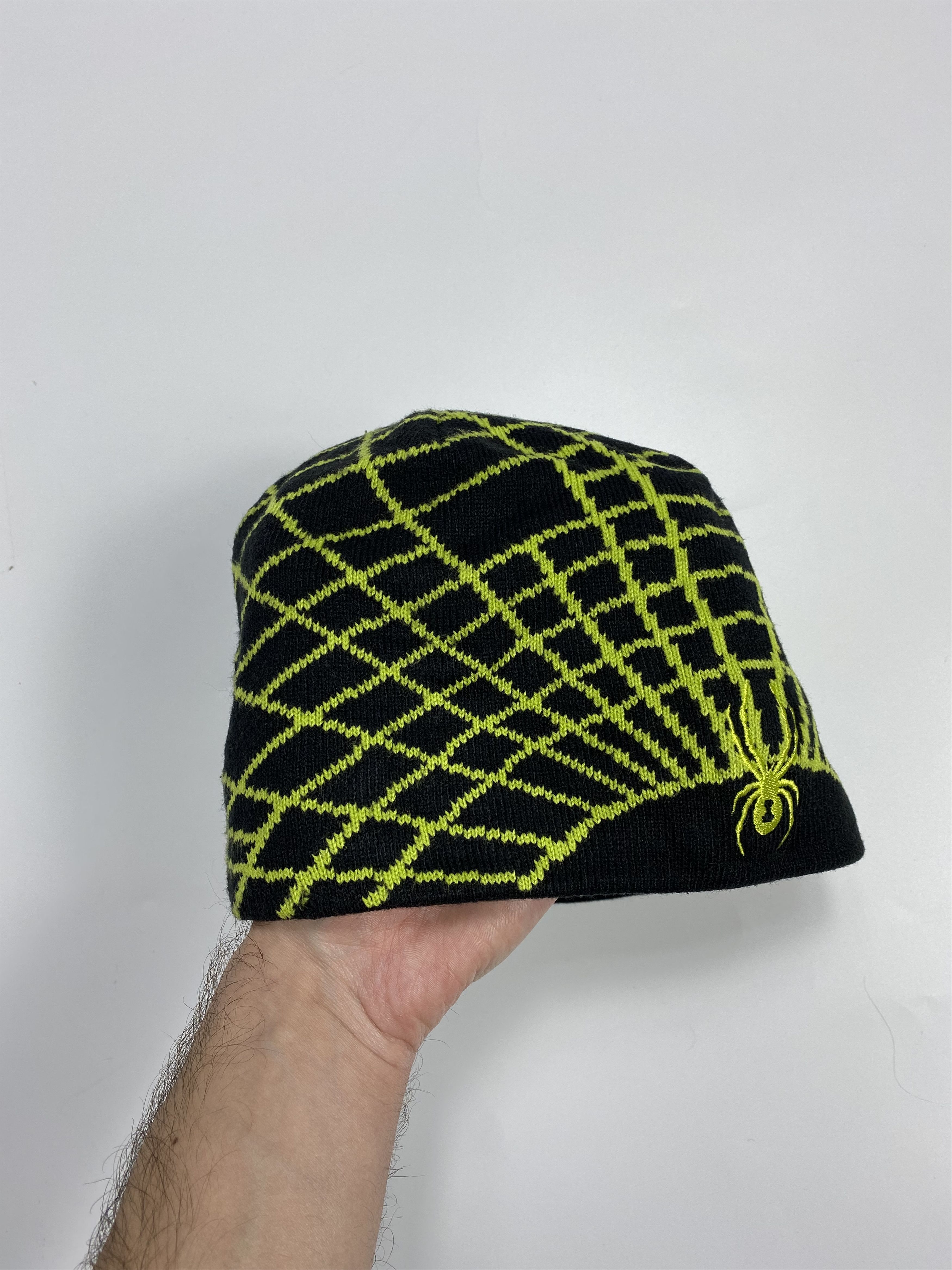 Spyder Spyder Y2K Vintage Neon Green Web Acrylic Beanie Hat Size ONE SIZE - 4 Thumbnail