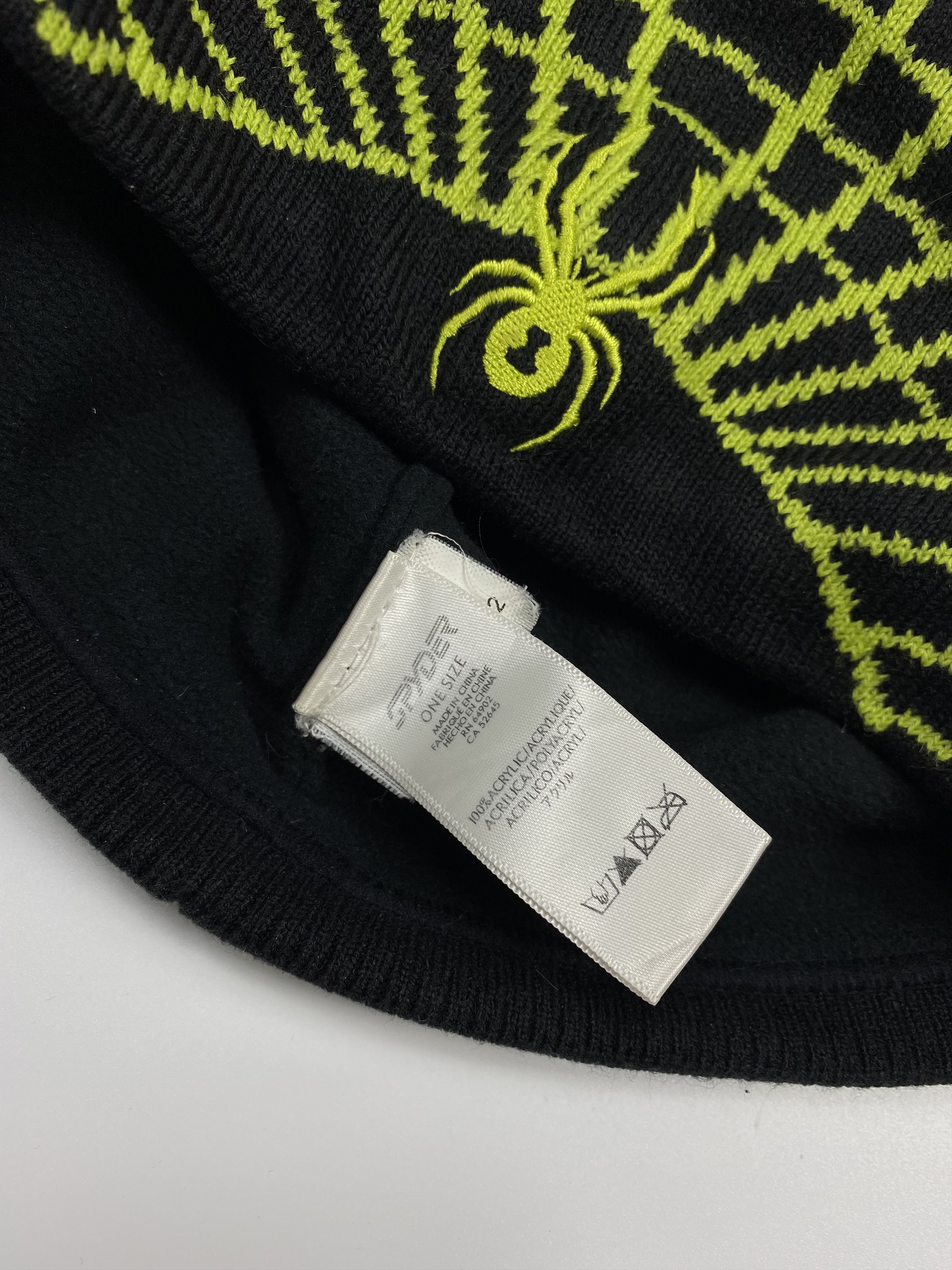 Spyder Spyder Y2K Vintage Neon Green Web Acrylic Beanie Hat Size ONE SIZE - 5 Thumbnail