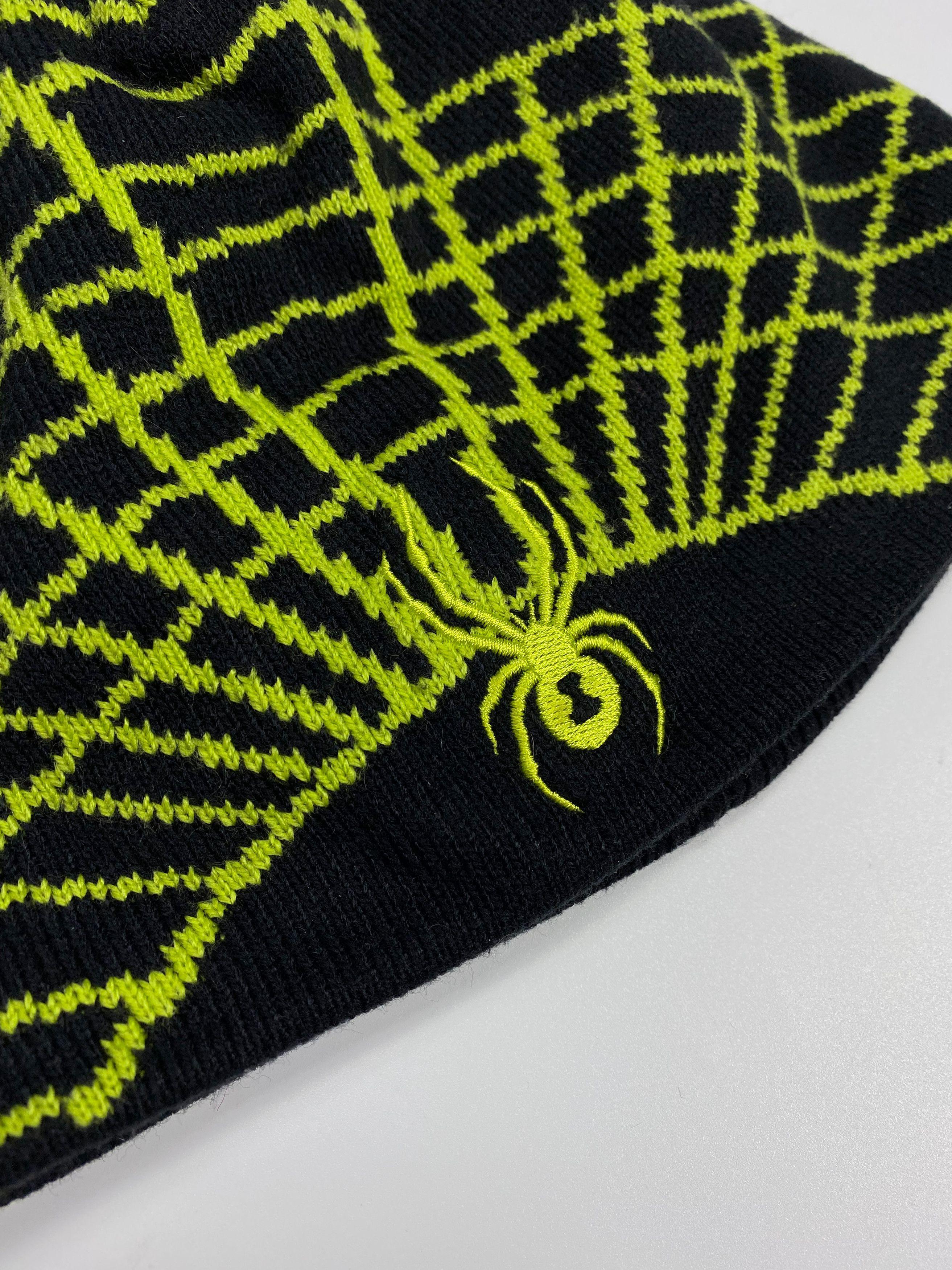 Spyder Spyder Y2K Vintage Neon Green Web Acrylic Beanie Hat Size ONE SIZE - 2 Thumbnail