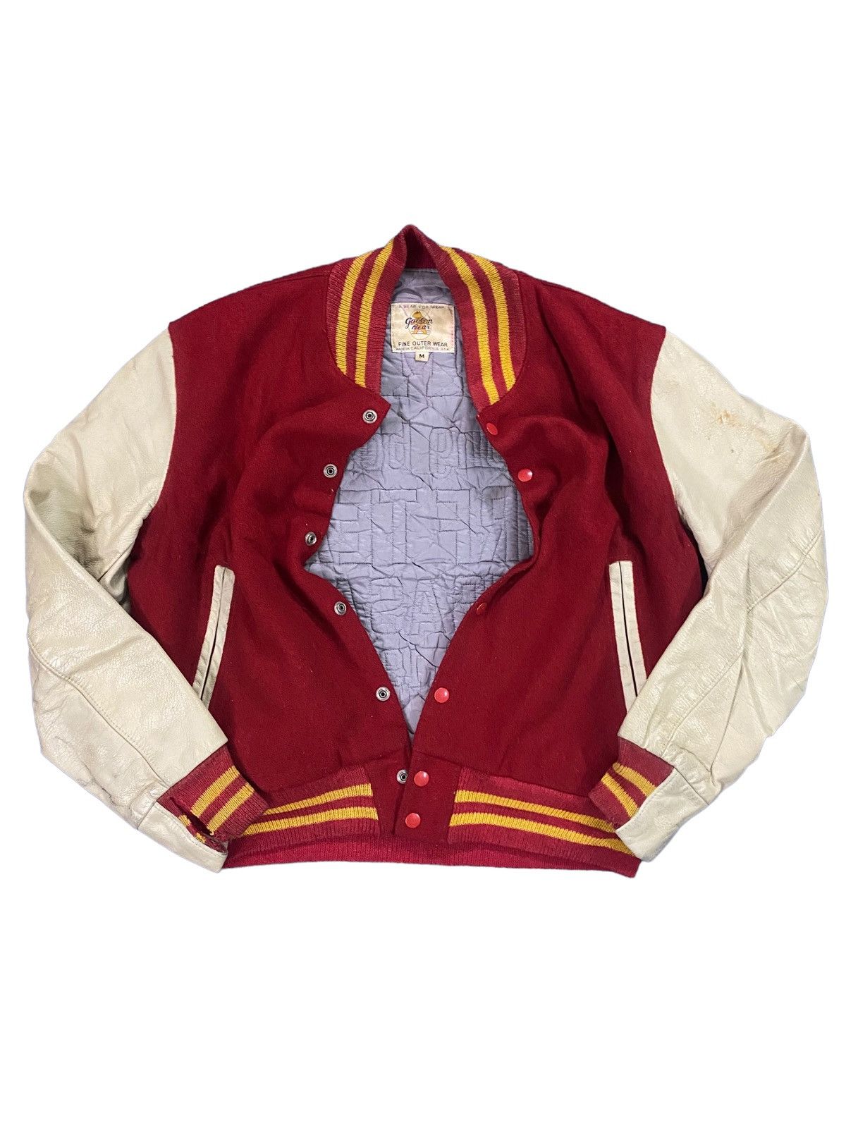 Golden Bear 🔥FinalDrop⏰Vtg 90s Golden Bear Sleeve Lather Varsity Jacket Size US M / EU 48-50 / 2 - 2 Thumbnail