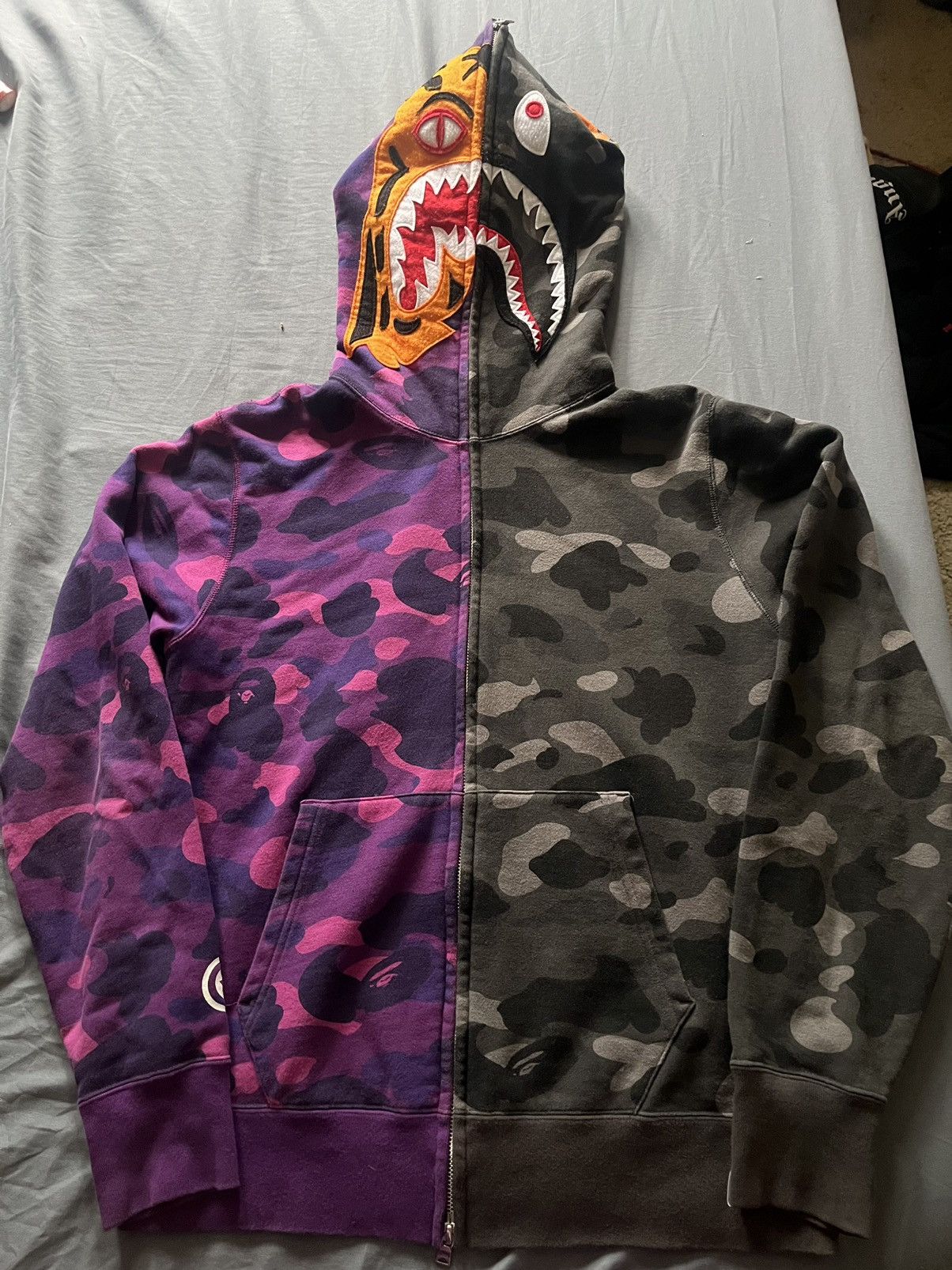 Bape Color Camo Tiger Shark Half Full Zip Hoodie | Grailed