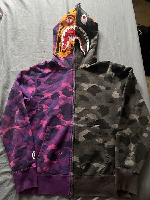 BAPE Color Camo Shark Full Zip Hoodie - Purple 100% Authentic XL