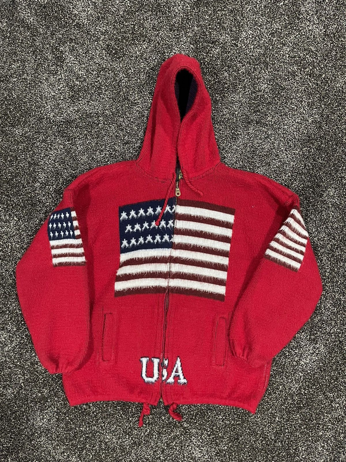 Vintage USA American Flag Red Vintage Cardigan Sweater Size US M / EU 48-50 / 2 - 1 Thumbnail