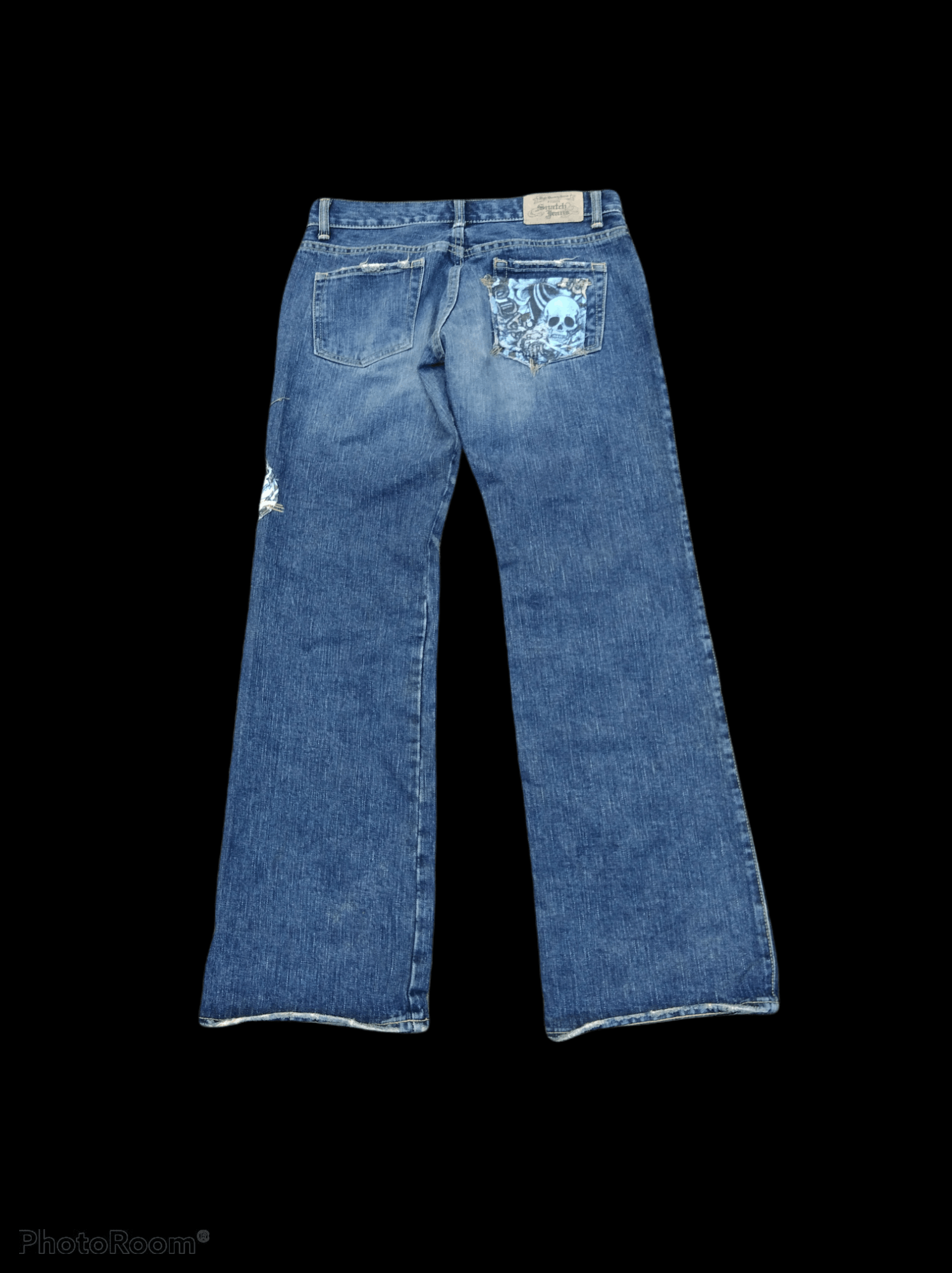 Japanese Brand SNATCH JEANS #03614 MADE IN JAPAN FLARE PACTHWORK SKULL Size US 28 / EU 44 - 2 Thumbnail
