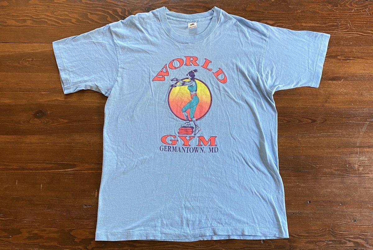 Fruit Of The Loom Vintage 90’s World Gym Aerobics Maryland Single Stitch Tee Size US XL / EU 56 / 4 - 1 Thumbnail