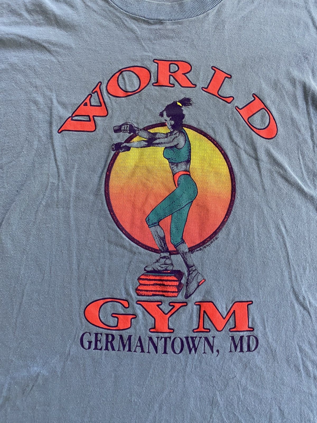 Fruit Of The Loom Vintage 90’s World Gym Aerobics Maryland Single Stitch Tee Size US XL / EU 56 / 4 - 2 Thumbnail
