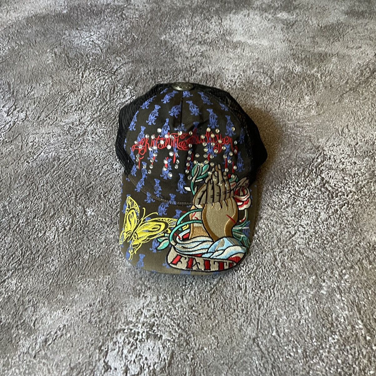 Vintage Vintage Y2K Ed Hardy Rhinestone Trucker Hat Grunge Boxy OS Size ONE SIZE - 1 Thumbnail