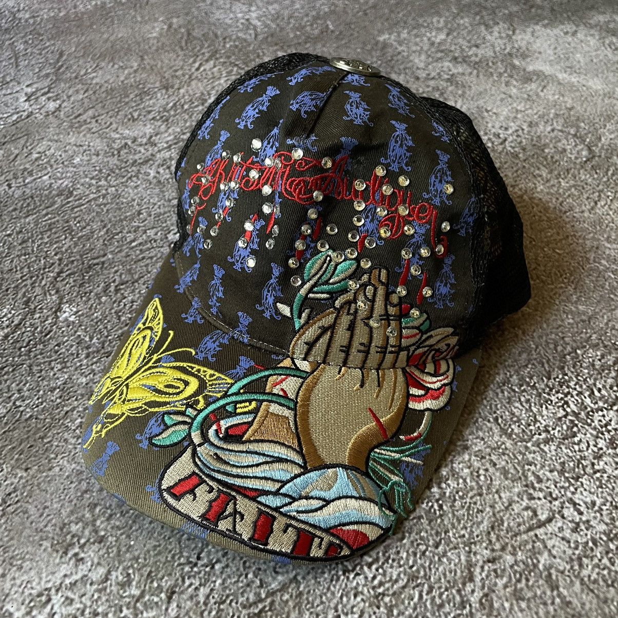 Vintage Vintage Y2K Ed Hardy Rhinestone Trucker Hat Grunge Boxy OS Size ONE SIZE - 3 Thumbnail