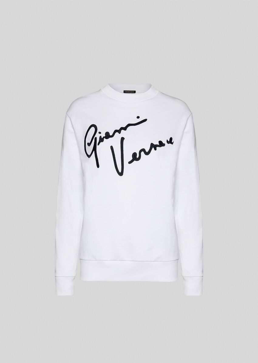 image of Versace White Gianni Signature Logo Cotton Sweatshirt 4 40, Women's (Size Small)