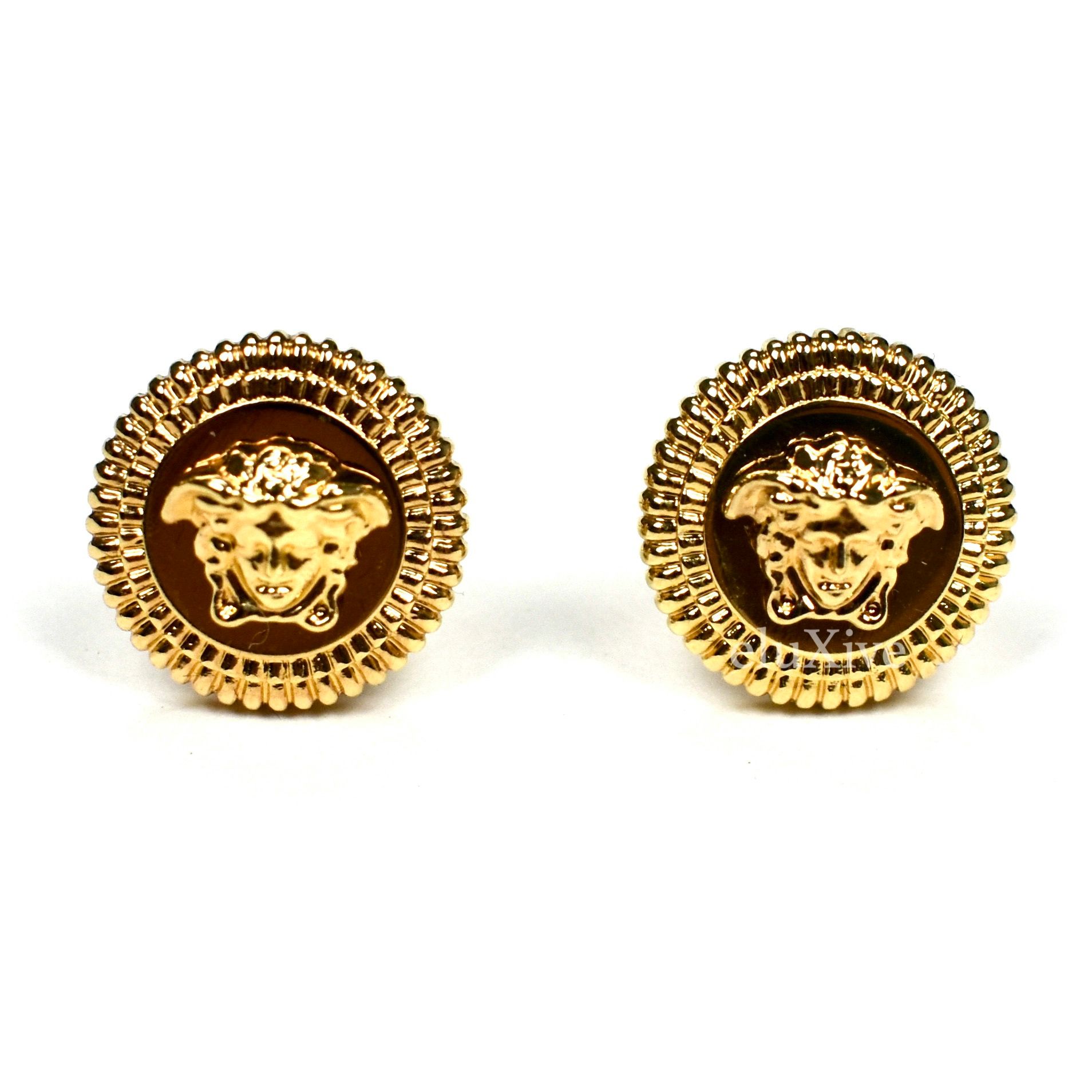 Pre-owned Versace Gold Medusa Logo Stud Earrings