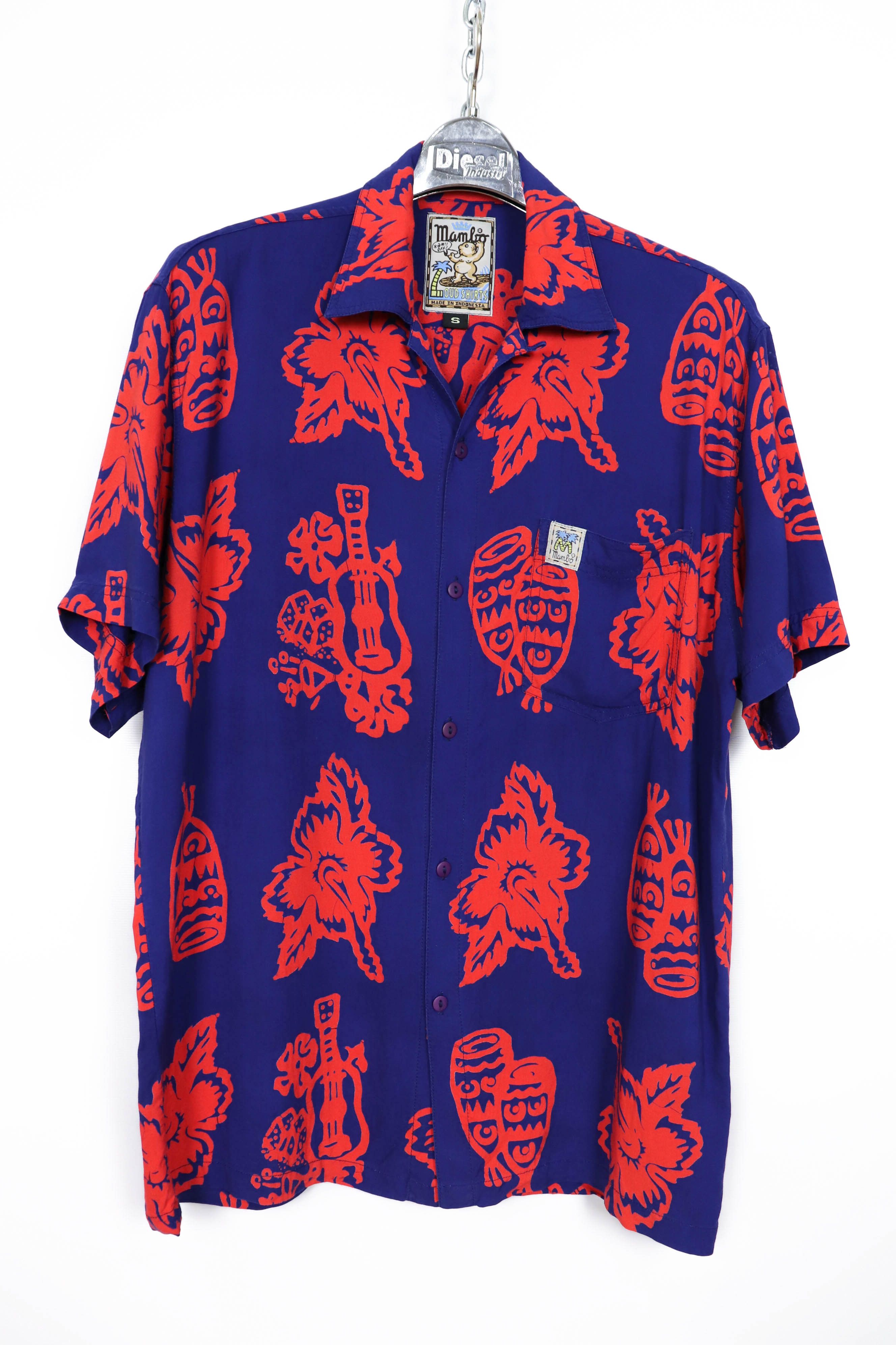 image of Crazy Shirts x Hawaiian Shirt Mambo Vintage 90's 00S Hawaiian Printed Summer Crazy Shirt in Navy Re