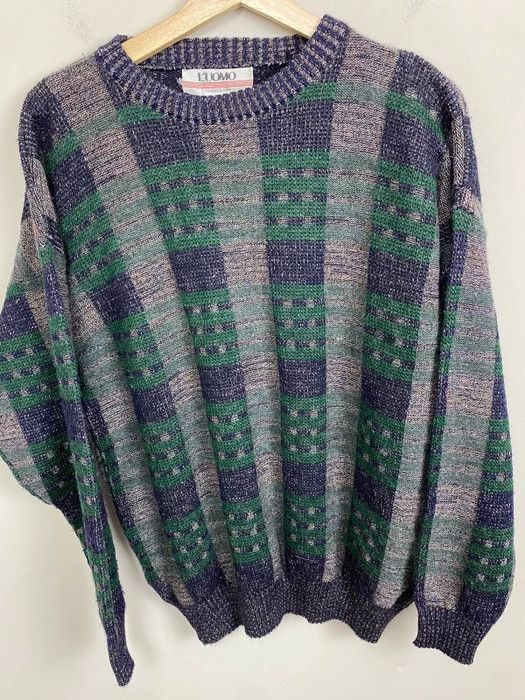 Vintage Vintage Checked Cable Knit Sweater Size US XL / EU 56 / 4 - 1 Thumbnail