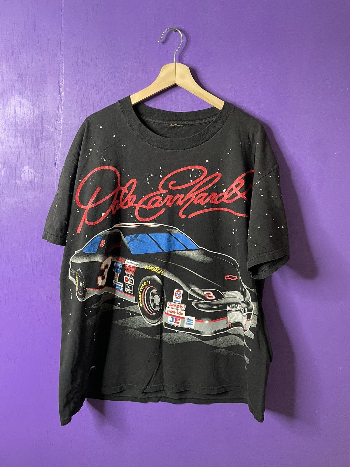 Image of 90's Nutmeg Dale Earnhardt Nascar Aop T-Shirt in Black, Men's (Size XL)