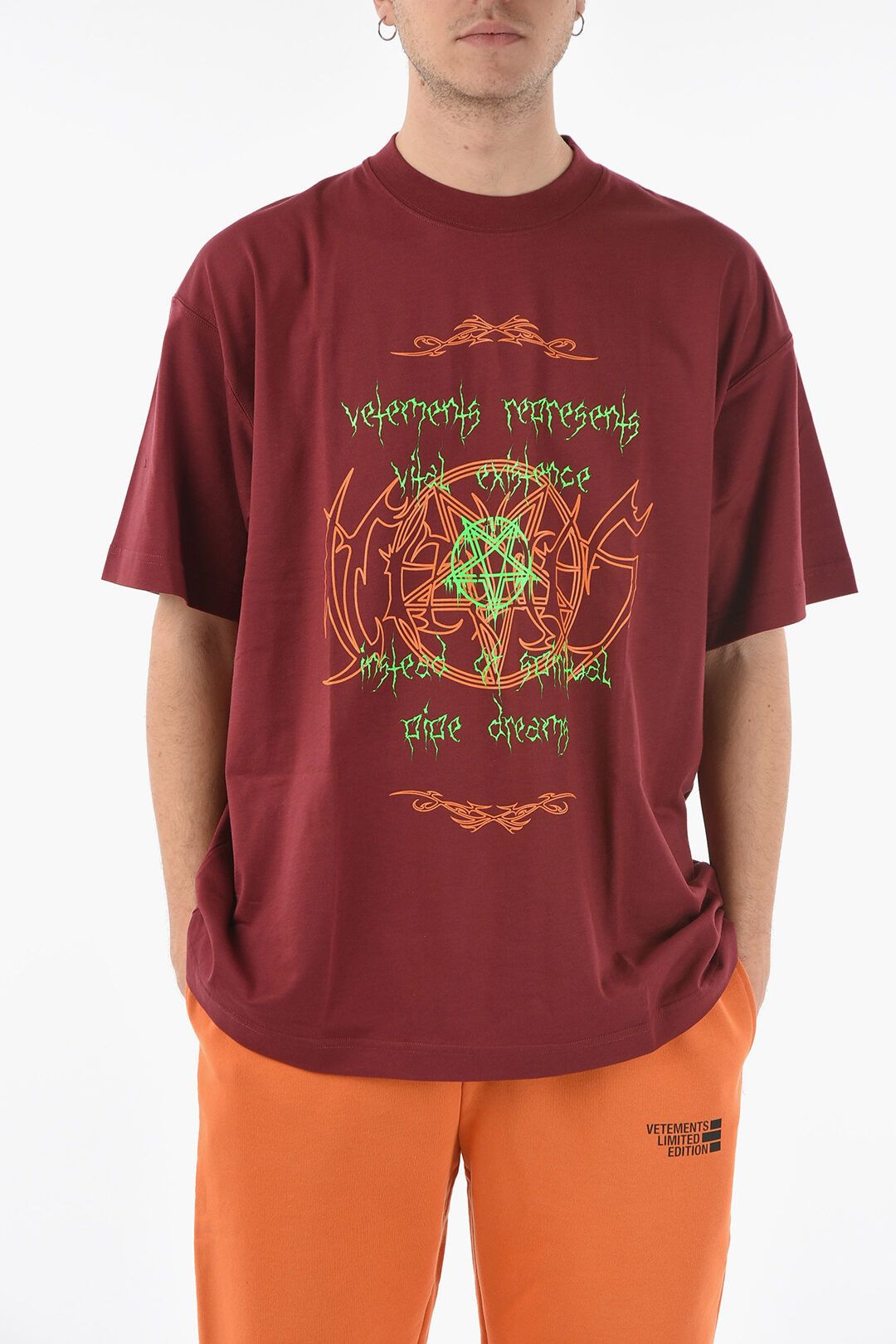 image of Vetements Limited Edition Ritual Cotton Logo T-Shirt in Burgundy, Men's (Size Small)