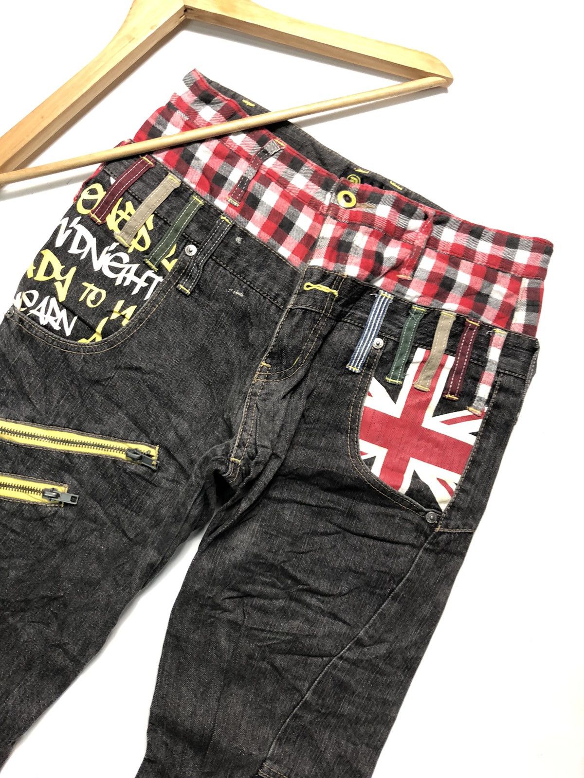 Japanese Brand ANT FUI CHEKED UNION JACK DOUBLE WAIST DISTRESSED DENIM Size US 30 / EU 46 - 2 Thumbnail