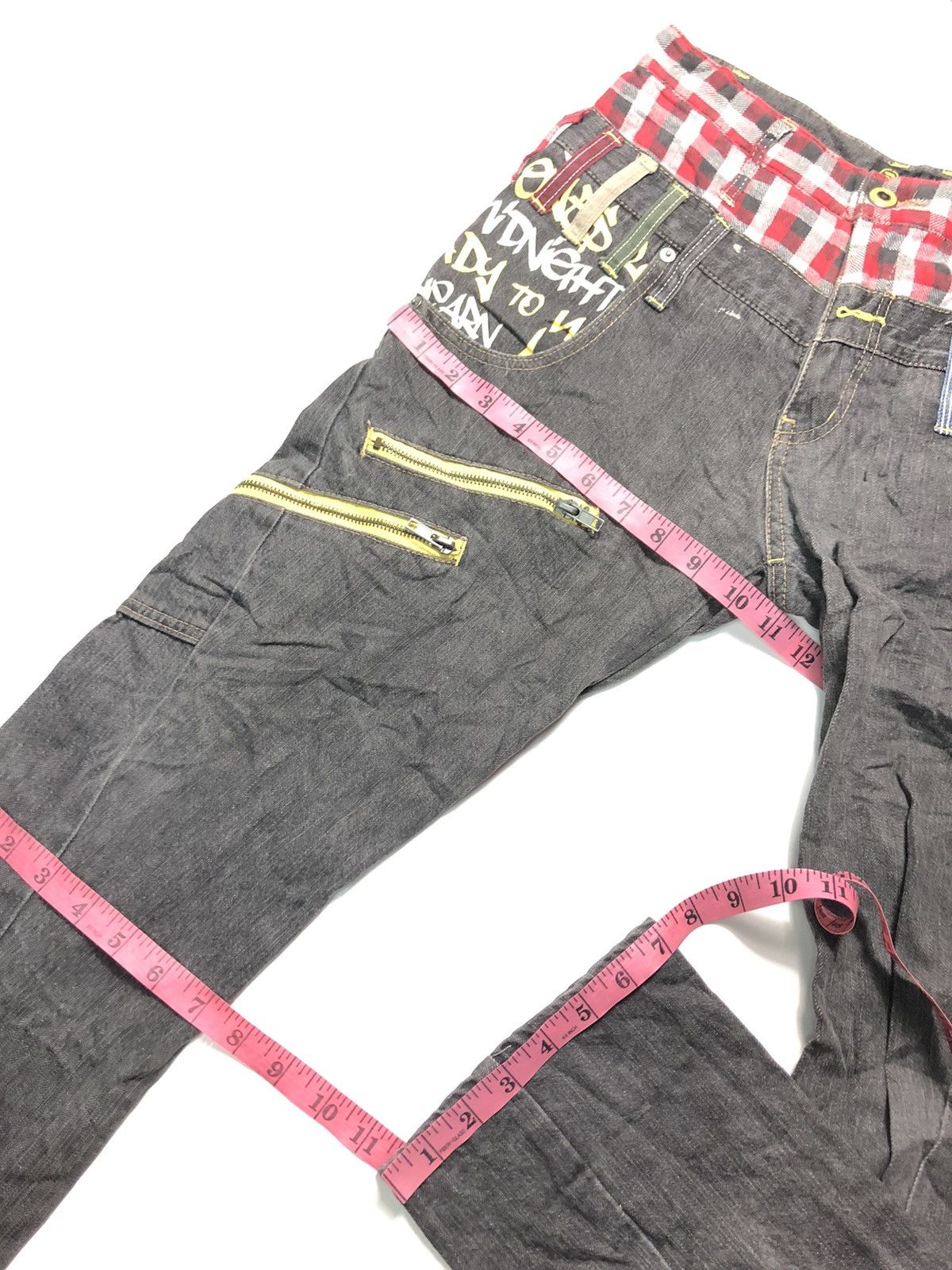 Japanese Brand ANT FUI CHEKED UNION JACK DOUBLE WAIST DISTRESSED DENIM Size US 30 / EU 46 - 15 Thumbnail
