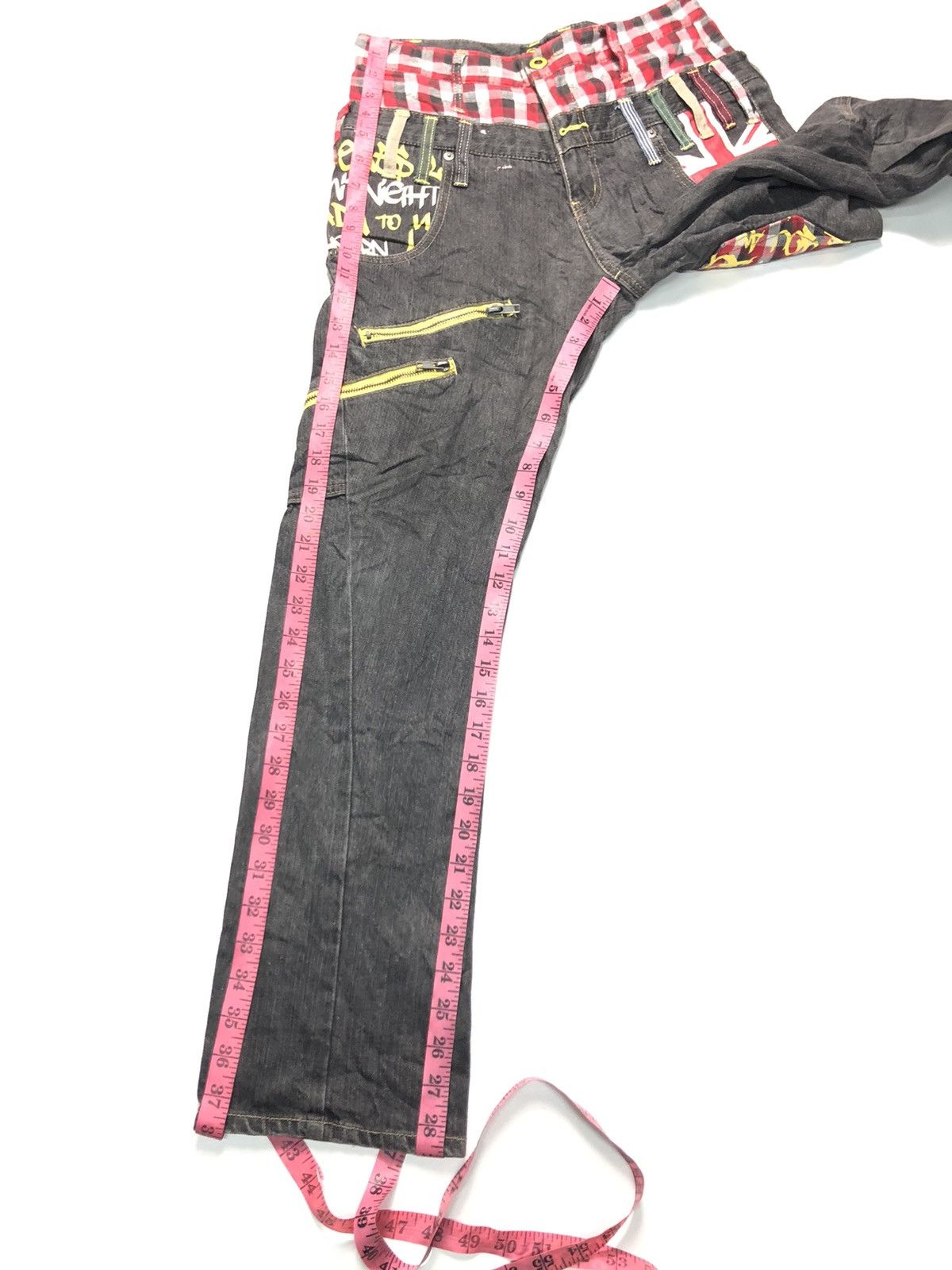 Japanese Brand ANT FUI CHEKED UNION JACK DOUBLE WAIST DISTRESSED DENIM Size US 30 / EU 46 - 14 Thumbnail
