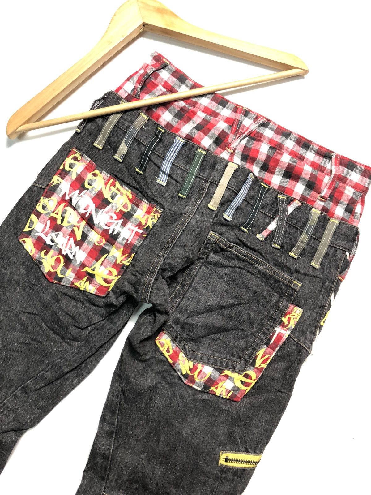 Japanese Brand ANT FUI CHEKED UNION JACK DOUBLE WAIST DISTRESSED DENIM Size US 30 / EU 46 - 9 Thumbnail