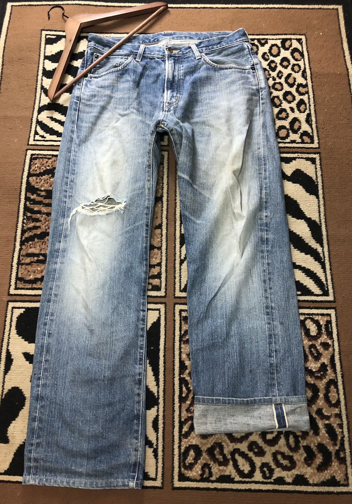 Edwin × Vintage VINTAGE SELVEDGE EDWIN 505x BLUE WASH DISTRESSED DENIM Size US 33 - 1 Thumbnail