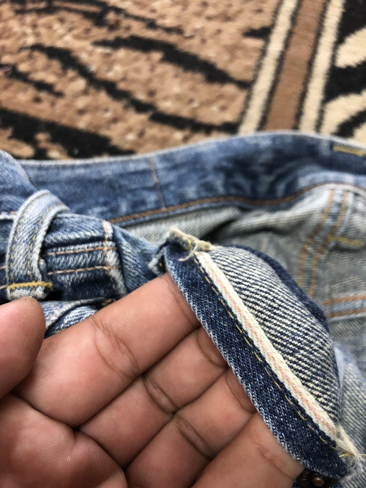 Edwin × Vintage VINTAGE SELVEDGE EDWIN 505x BLUE WASH DISTRESSED DENIM Size US 33 - 4 Thumbnail