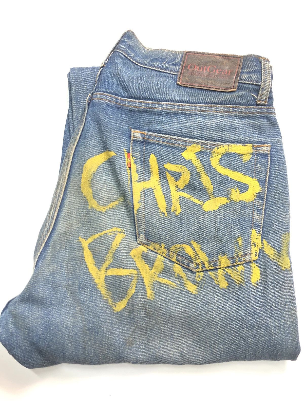 Japanese Brand OUT GEAR DISTRESSED ART PAINTING CHRIS BROWN BACK Size US 33 - 16 Thumbnail