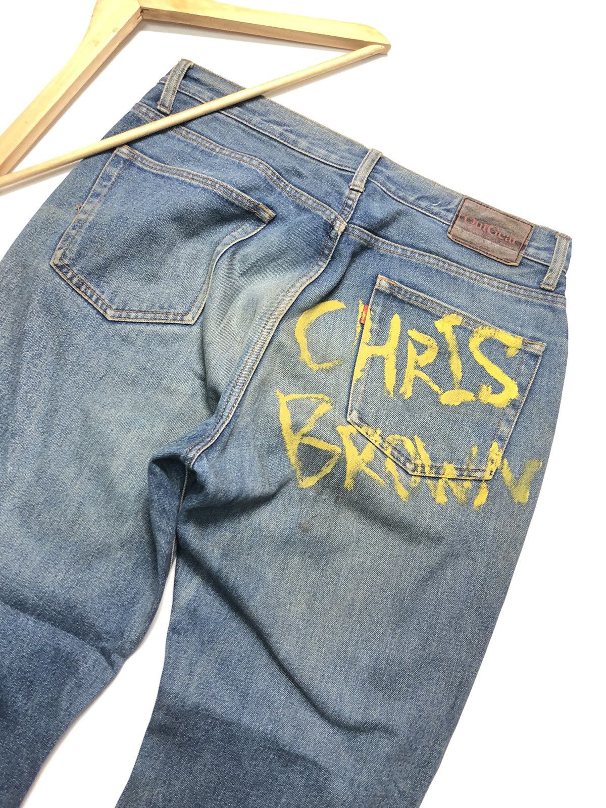 Japanese Brand OUT GEAR DISTRESSED ART PAINTING CHRIS BROWN BACK Size US 33 - 1 Thumbnail