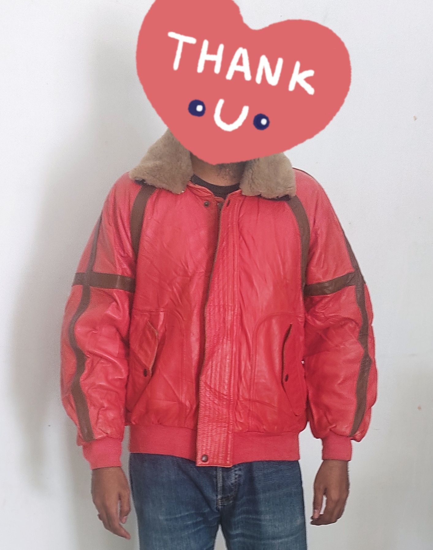 Vintage Pia Sport Bomber Styles Leather Red Jacket