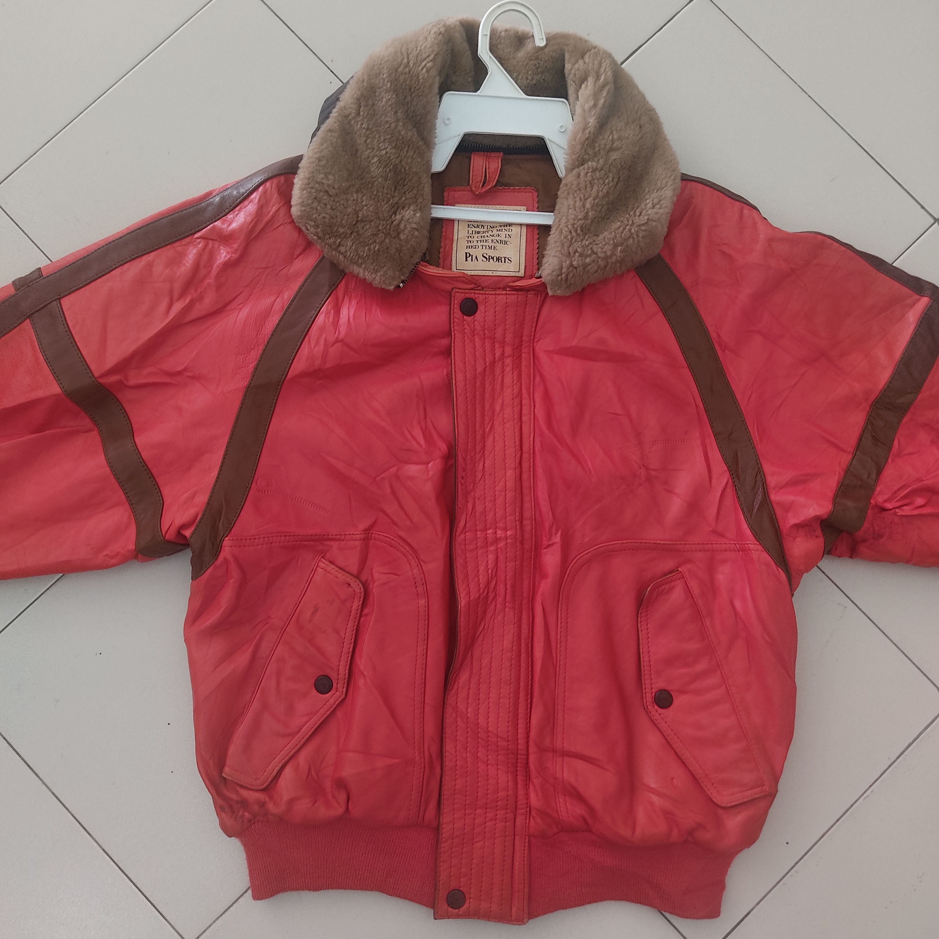 Leather Vintage Pia Sport Bomber Styles Leather Red Jacket Size US XL / EU 56 / 4 - 16 Thumbnail