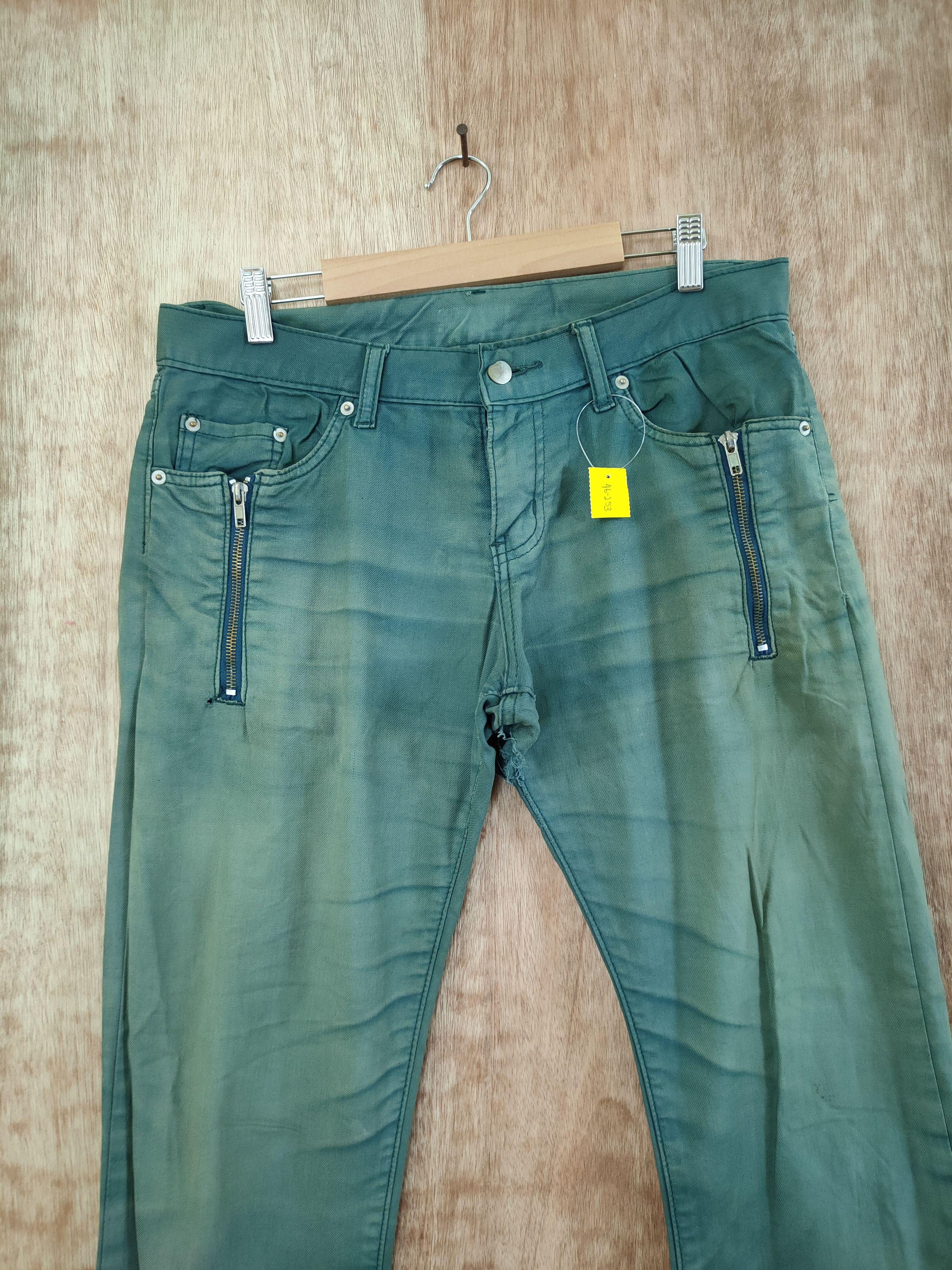 Japanese Brand DL Japan multizipper green faded denim cargo pants #46-253T Size US 32 / EU 48 - 3 Thumbnail