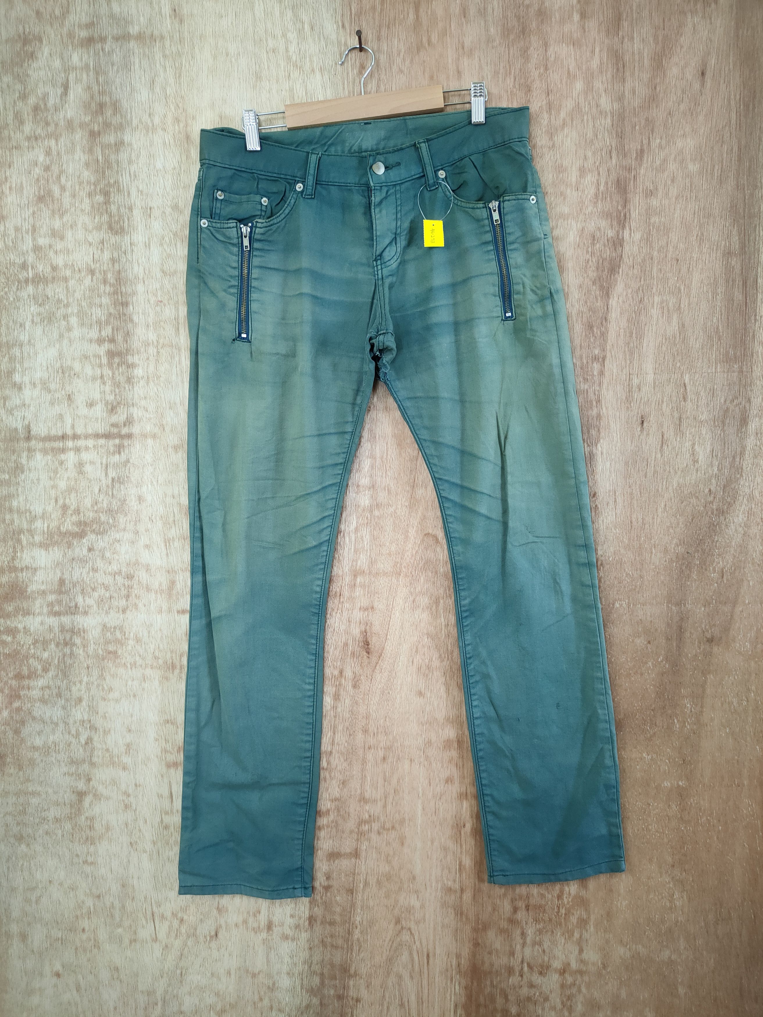 Japanese Brand DL Japan multizipper green faded denim cargo pants #46-253T Size US 32 / EU 48 - 1 Thumbnail