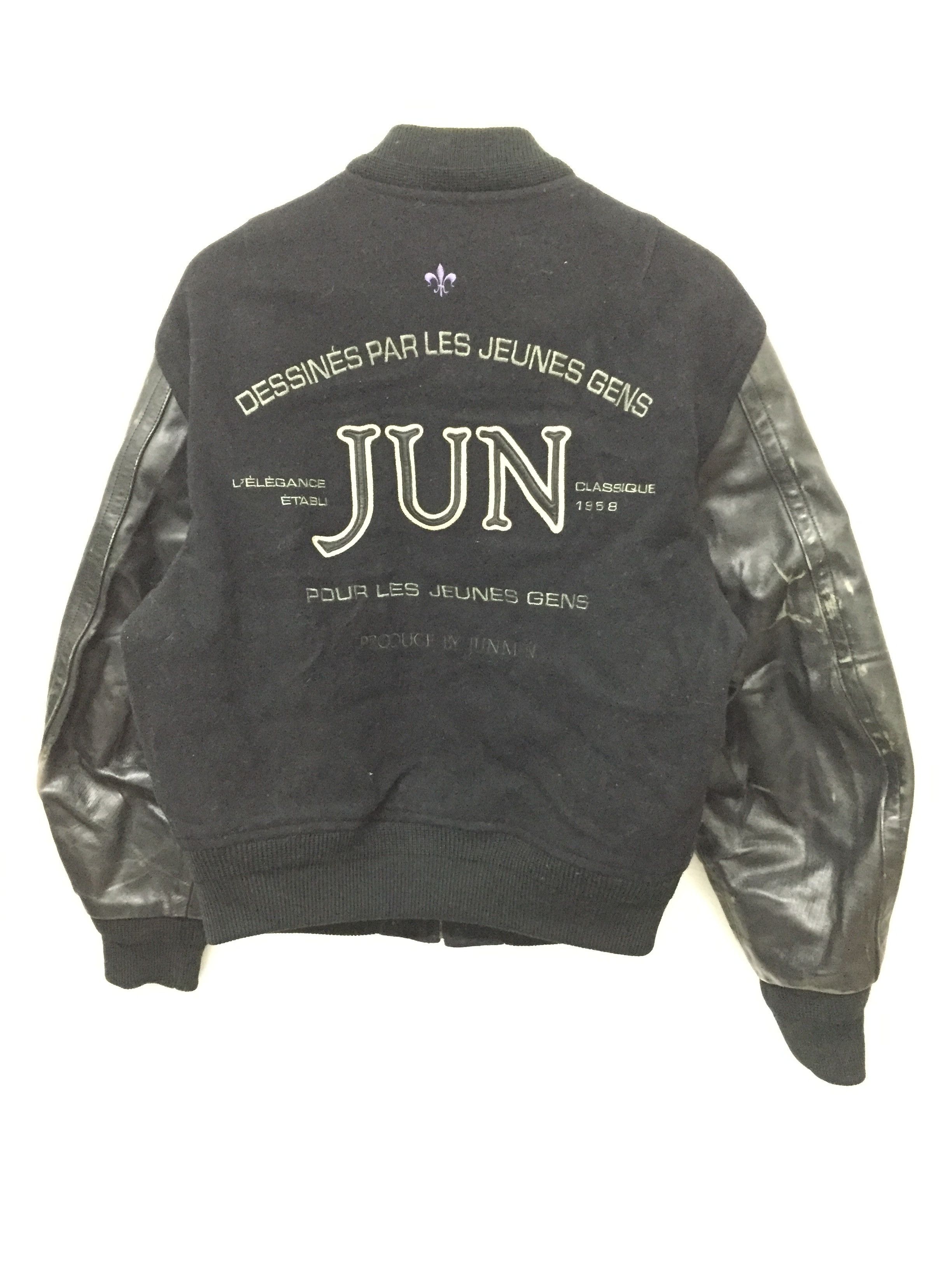 Japanese Brand 90's JUN MEN Leather varsity Bomber jacket Size US M / EU 48-50 / 2 - 1 Thumbnail