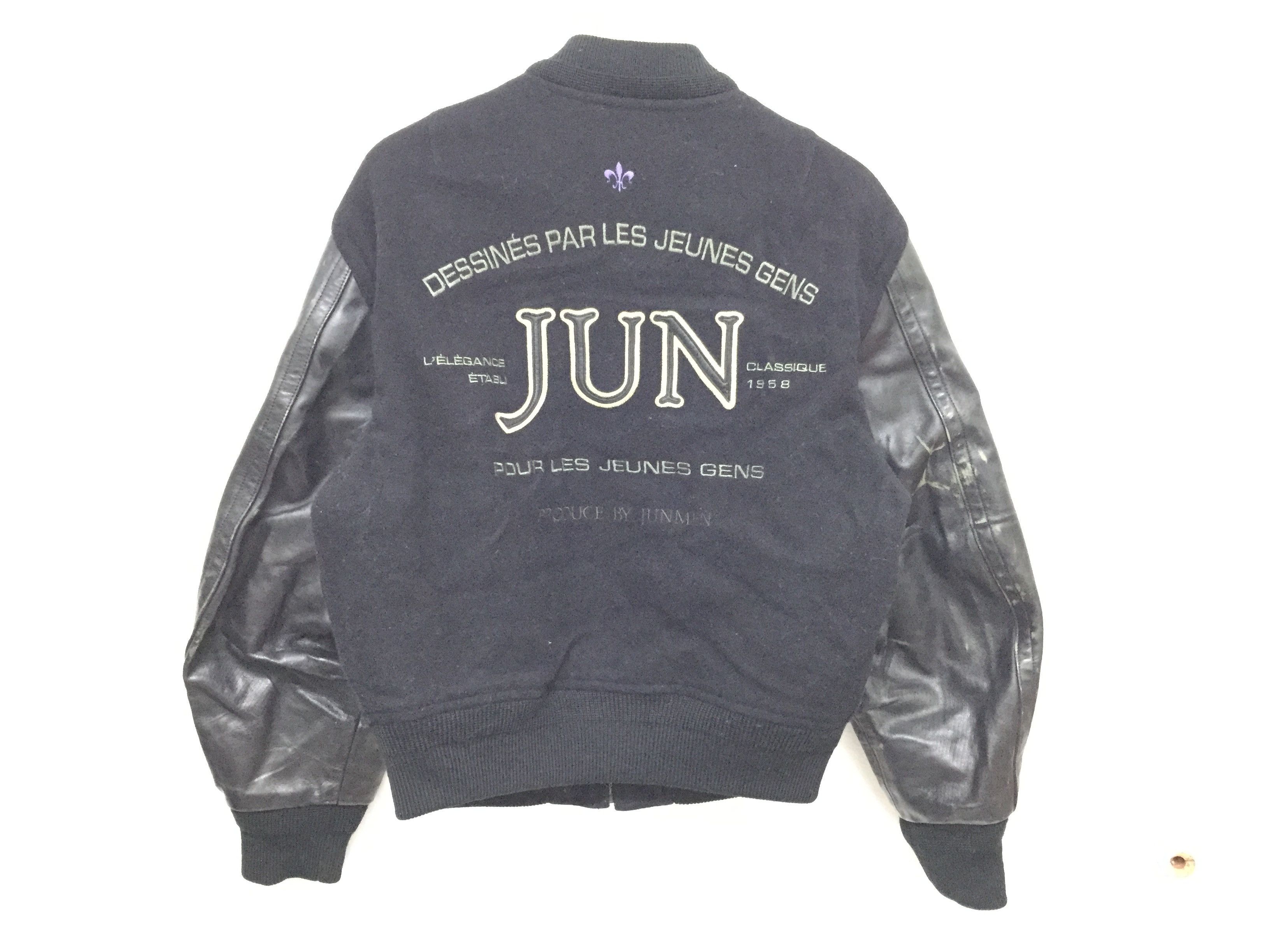 Japanese Brand 90's JUN MEN Leather varsity Bomber jacket Size US M / EU 48-50 / 2 - 2 Thumbnail