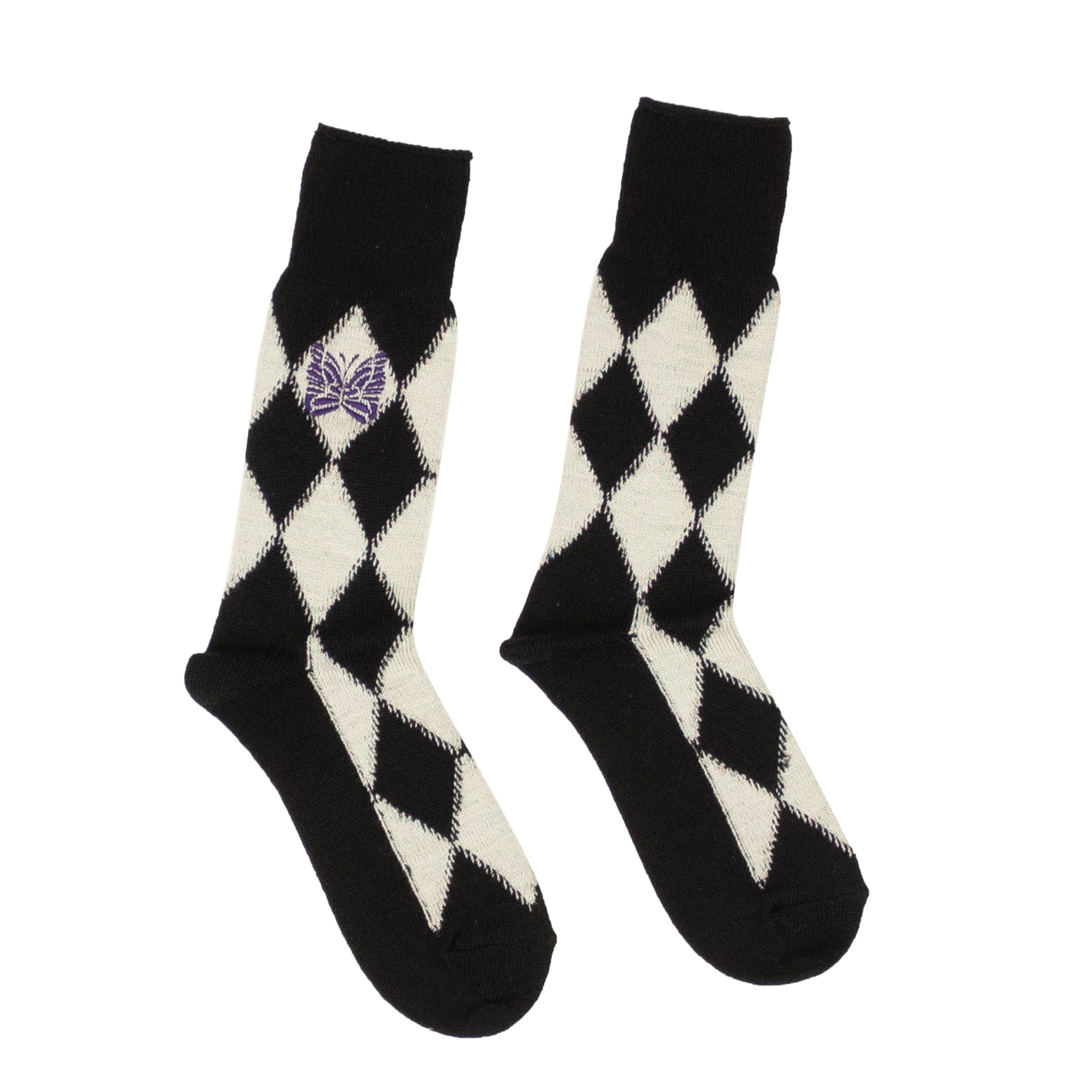 Pre-owned Needles Black & Ivory Argyle Socks Size M In Multicolor