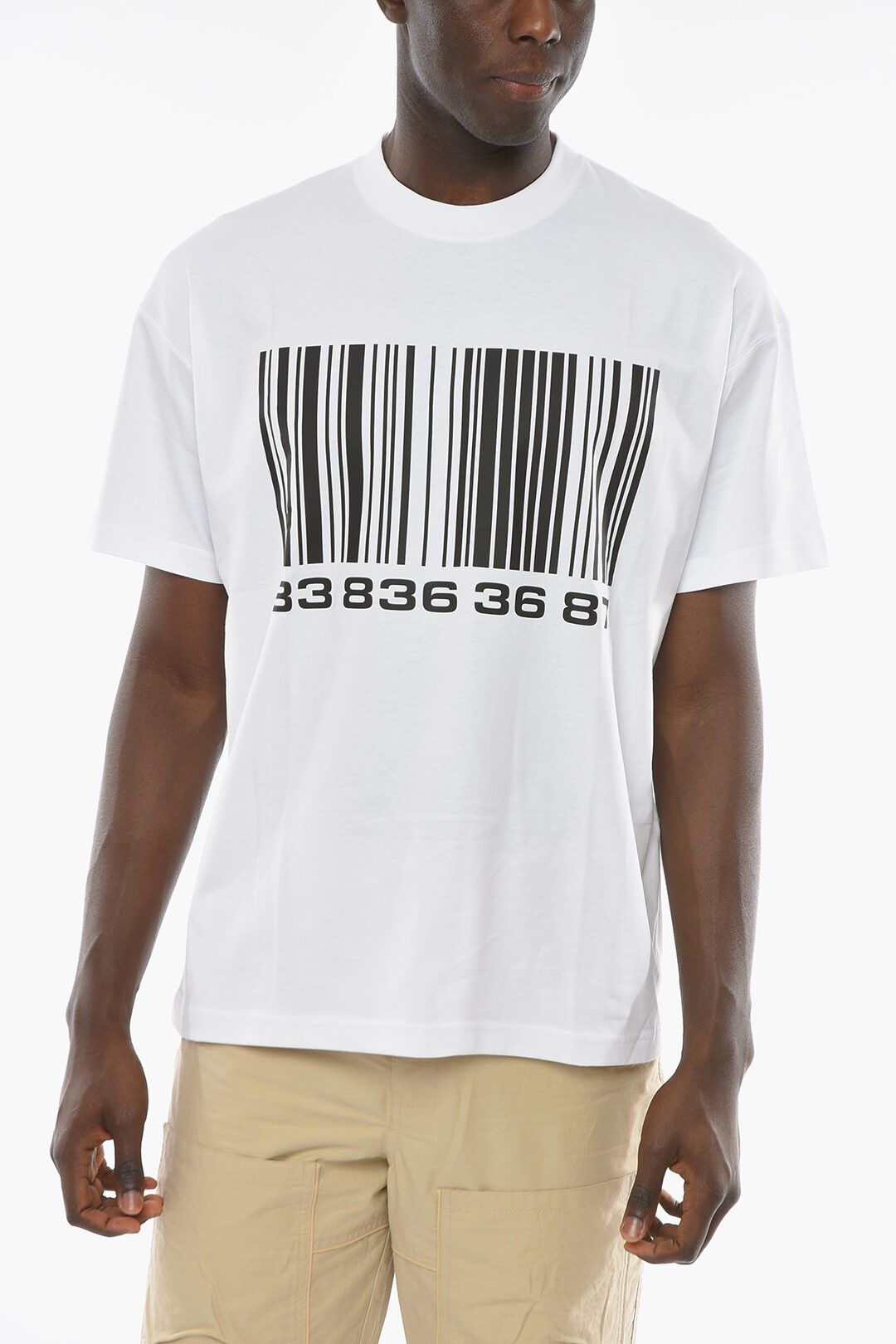 image of Vetements Big Barcode Contrasting Print T-Shirt in White, Men's (Size Large)